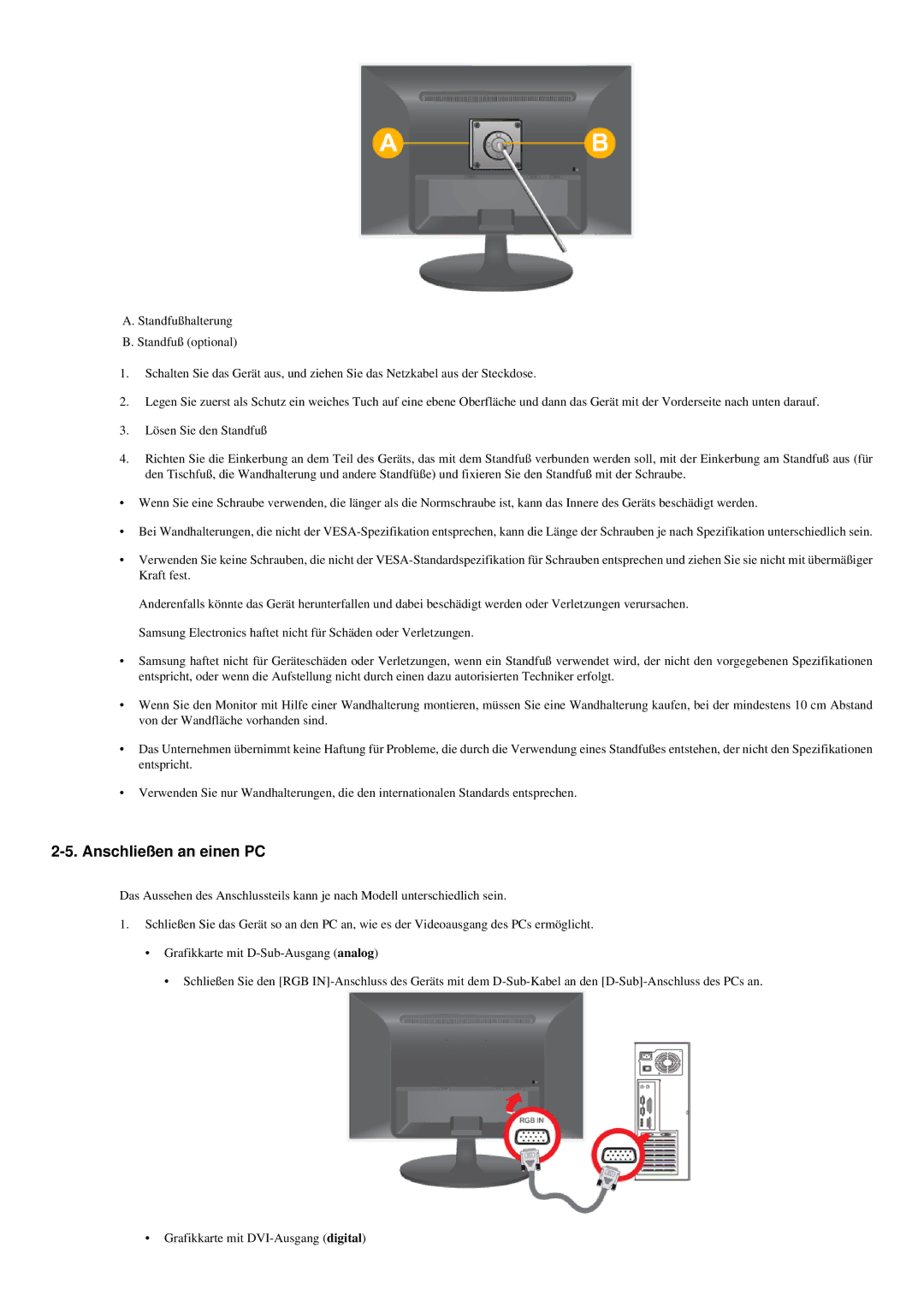 Samsung LS23LRZKUV/EN, LS20LRZKUV/EN manual Anschließen an einen PC 