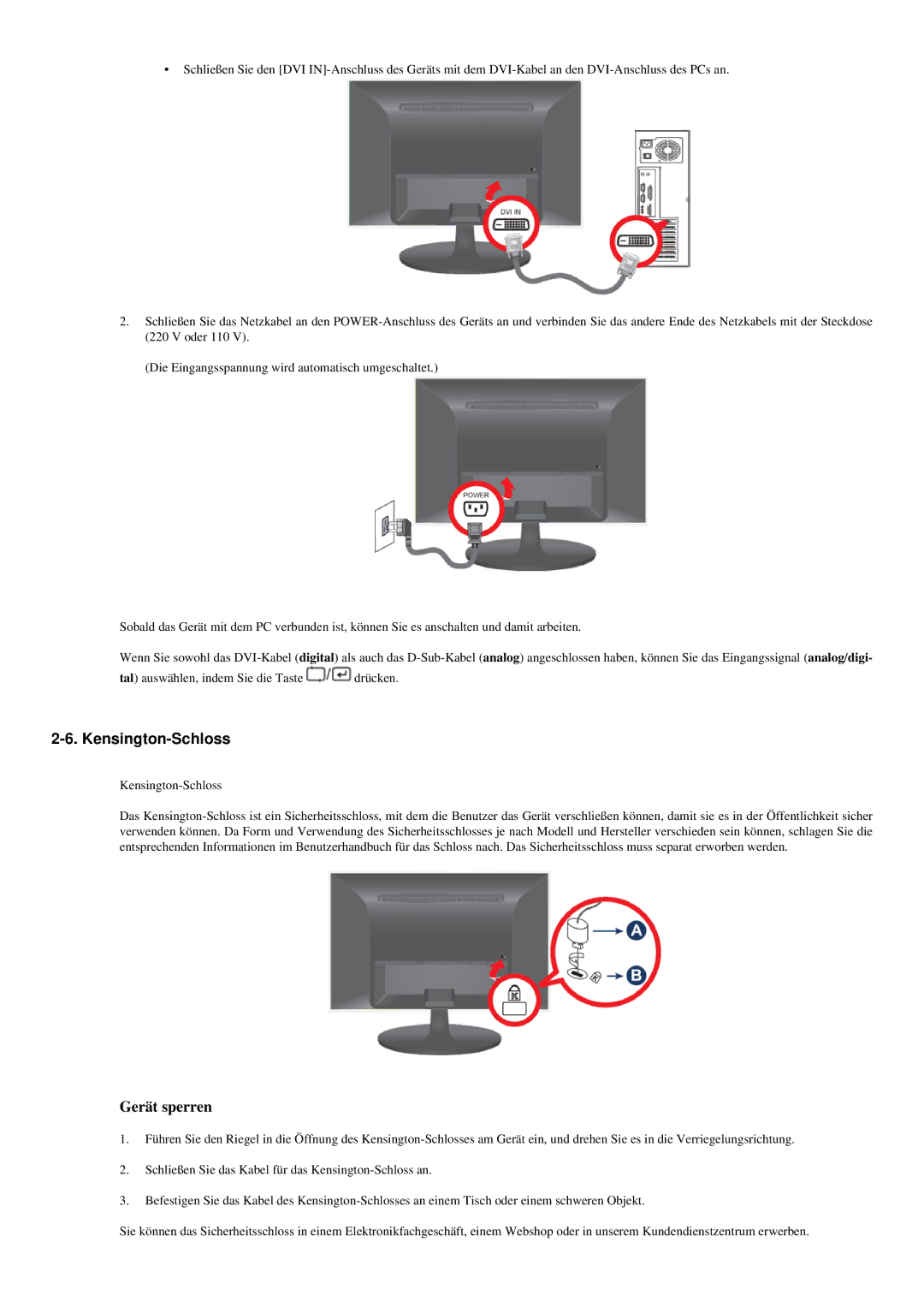 Samsung LS20LRZKUV/EN, LS23LRZKUV/EN manual Kensington-Schloss, Gerät sperren 