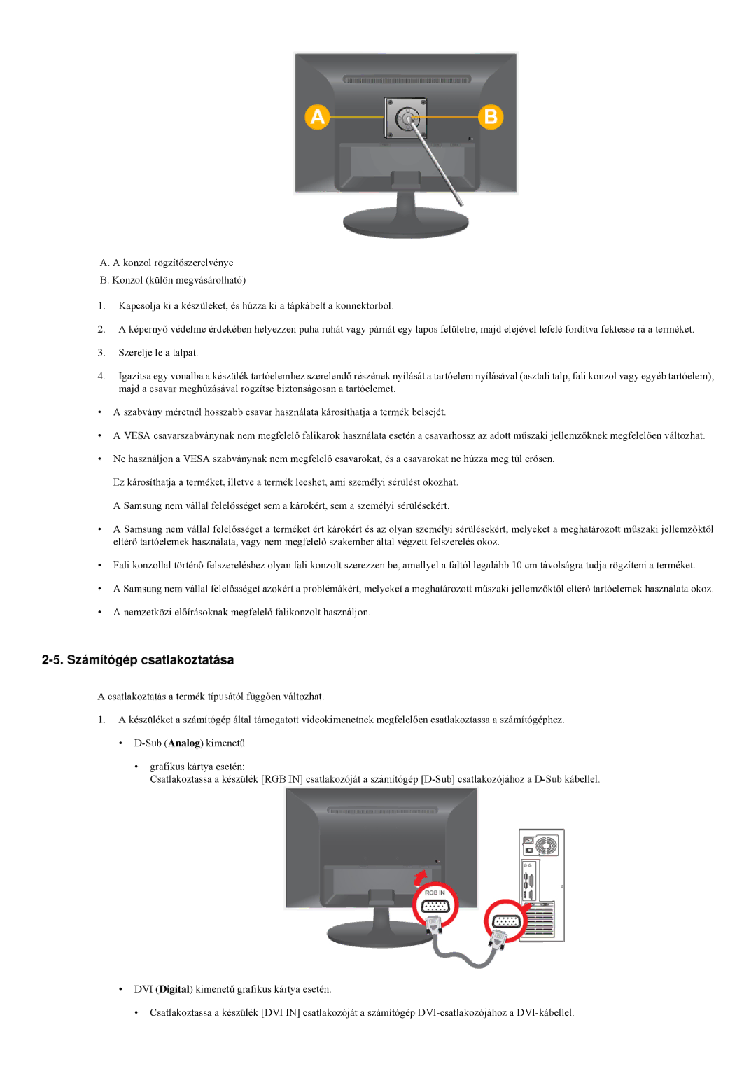 Samsung LS23LRZKUV/EN, LS20LRZKUV/EN manual Számítógép csatlakoztatása 