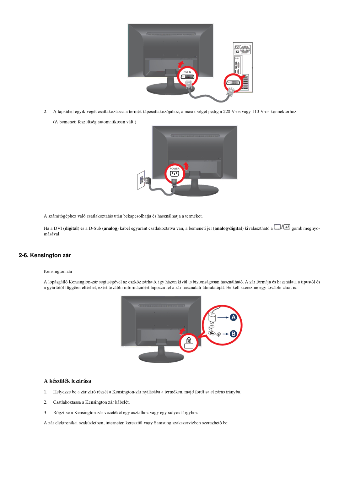 Samsung LS20LRZKUV/EN, LS23LRZKUV/EN manual Kensington zár, Készülék lezárása 