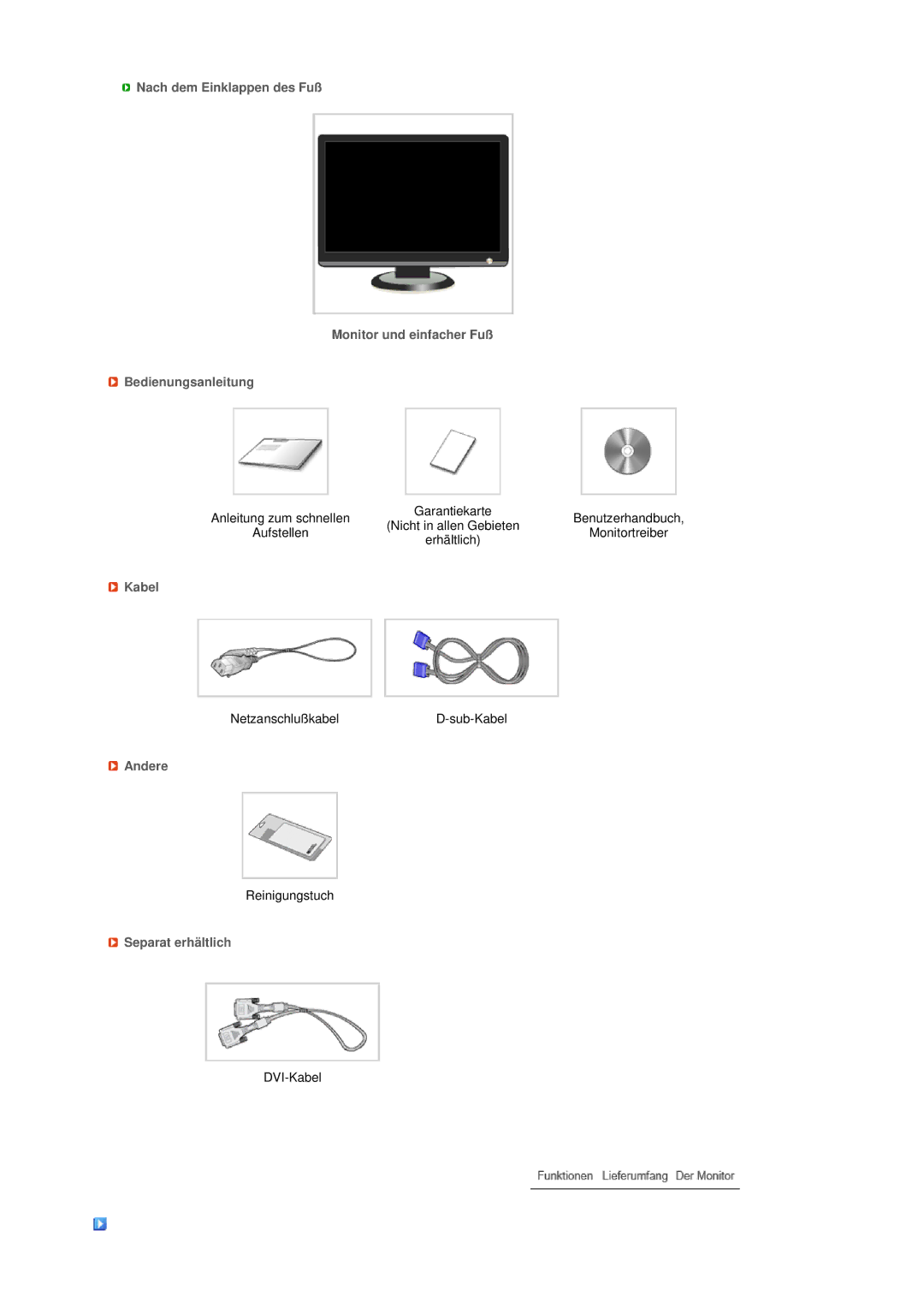 Samsung LS20MEWSFV/EDC, LS22MEWSFV/EDC, LS22MEHSFV/EDC, LS20MEHSFV/EDC manual Kabel, Andere, Separat erhältlich 