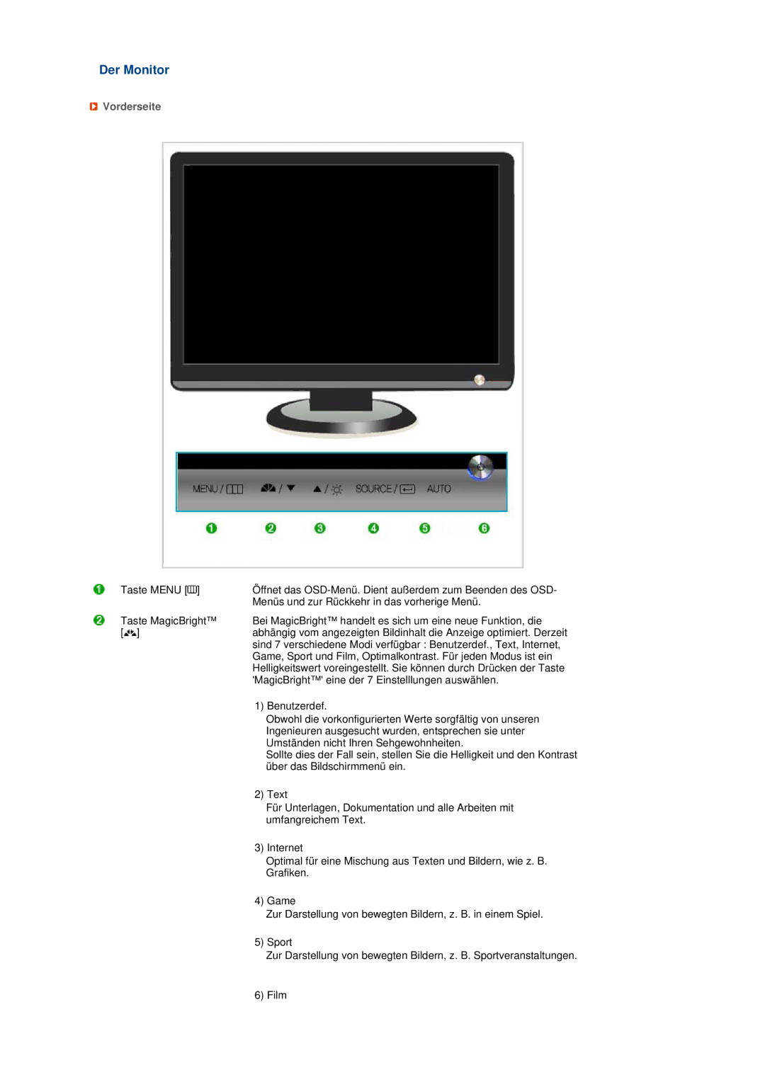 Samsung LS22MEWSFV/EDC, LS20MEWSFV/EDC, LS22MEHSFV/EDC, LS20MEHSFV/EDC manual Der Monitor, Vorderseite 