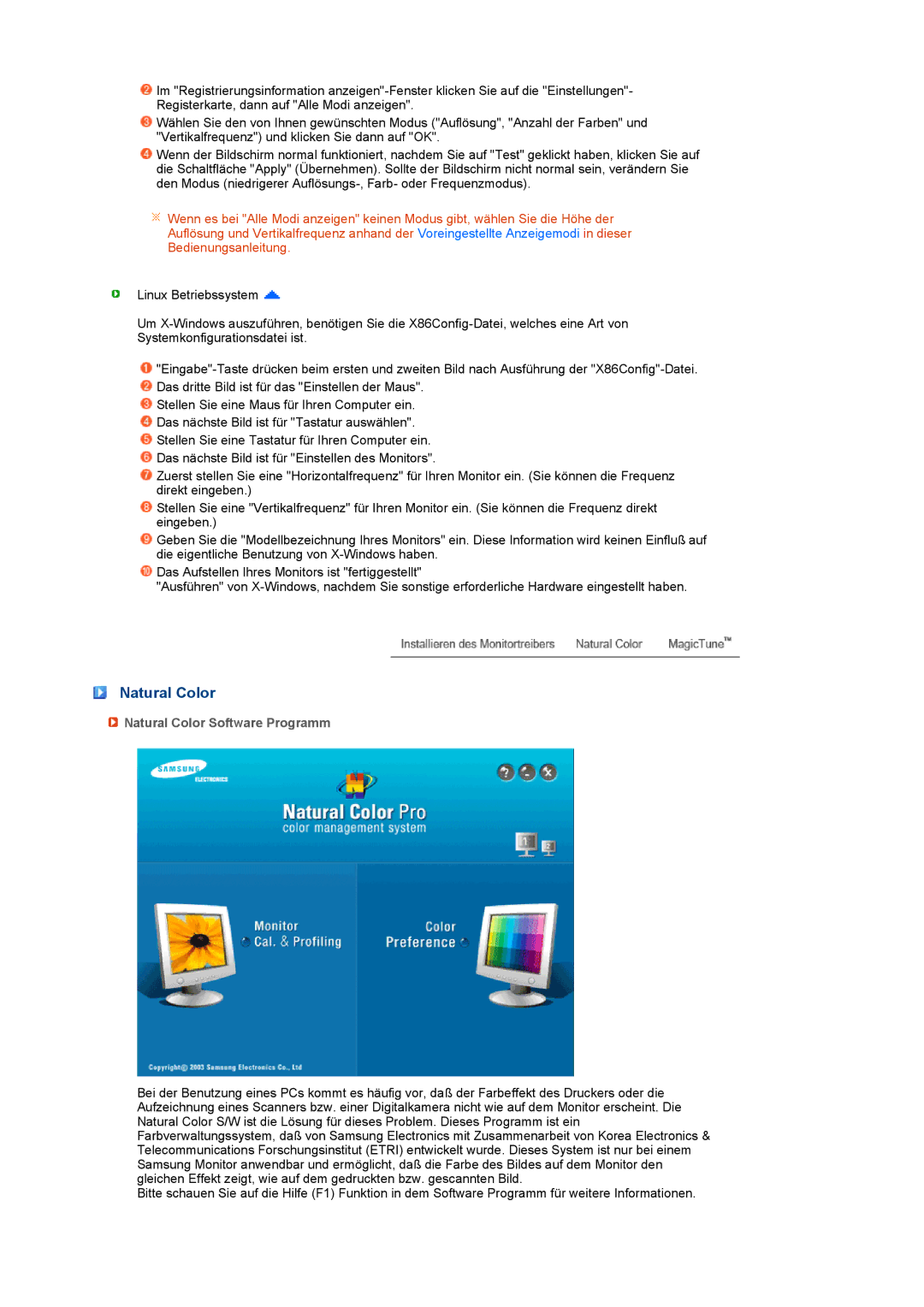 Samsung LS22MEWSFV/EDC, LS20MEWSFV/EDC, LS22MEHSFV/EDC, LS20MEHSFV/EDC manual Natural Color Software Programm 