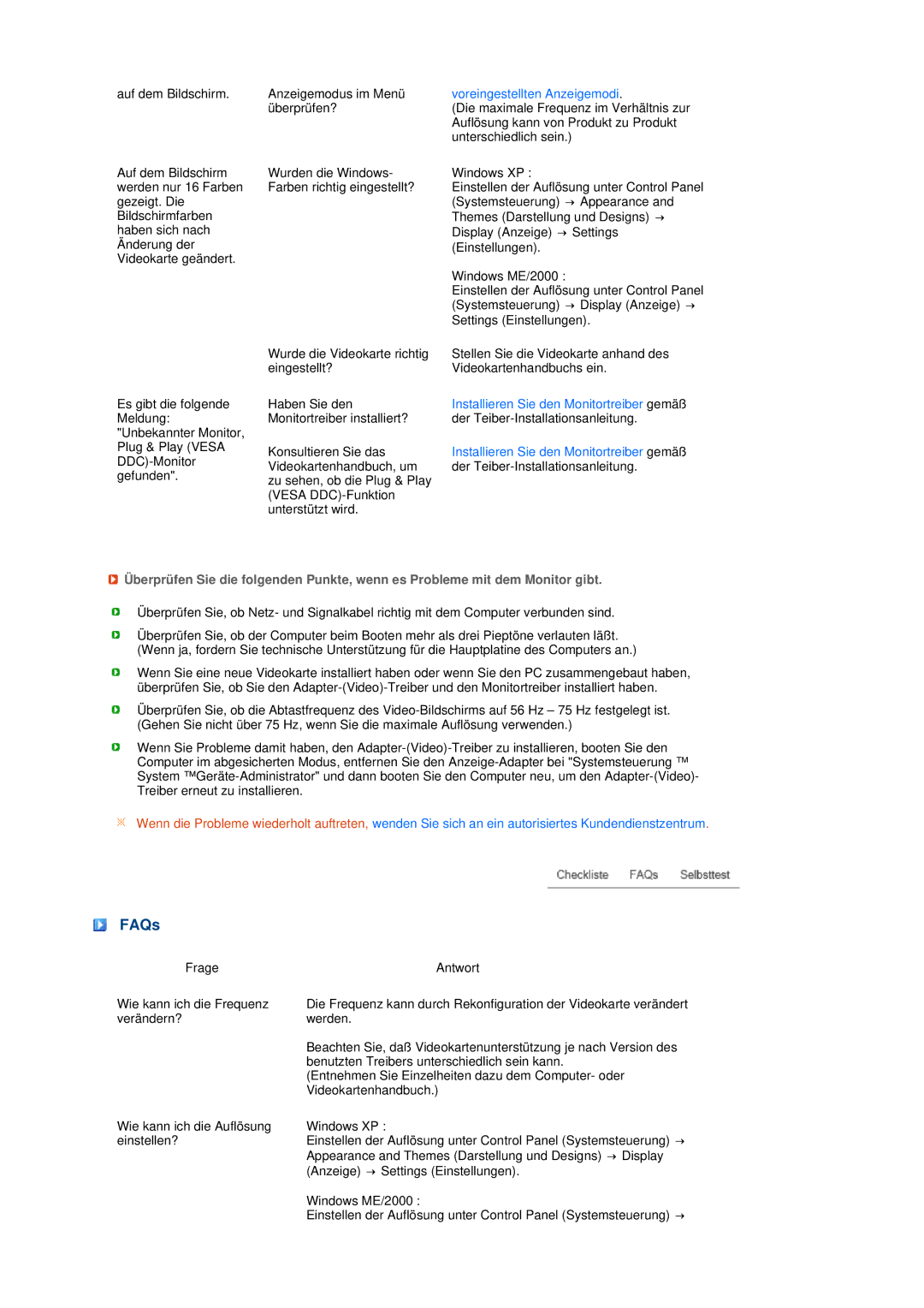 Samsung LS22MEWSFV/EDC, LS20MEWSFV/EDC, LS22MEHSFV/EDC, LS20MEHSFV/EDC manual FAQs, Voreingestellten Anzeigemodi 