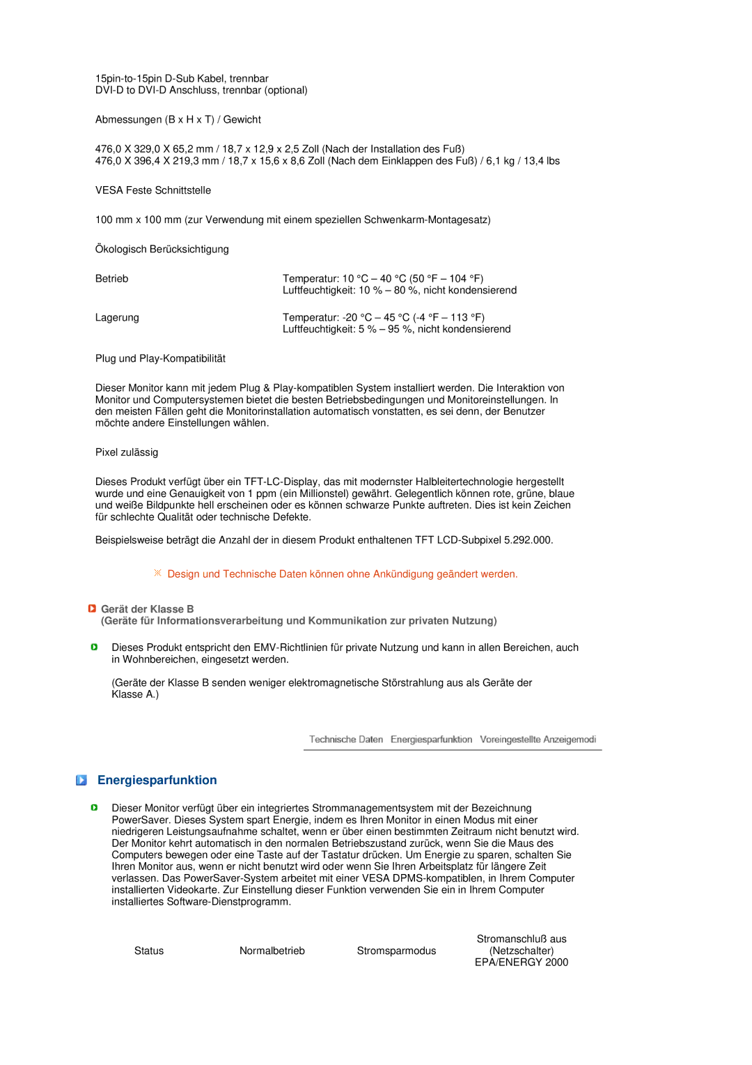 Samsung LS22MEWSFV/EDC, LS20MEWSFV/EDC, LS22MEHSFV/EDC, LS20MEHSFV/EDC manual Energiesparfunktion, Epa/Energy 