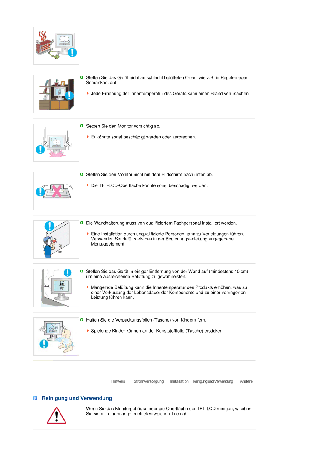 Samsung LS22MEWSFV/EDC, LS20MEWSFV/EDC, LS22MEHSFV/EDC, LS20MEHSFV/EDC manual Reinigung und Verwendung 