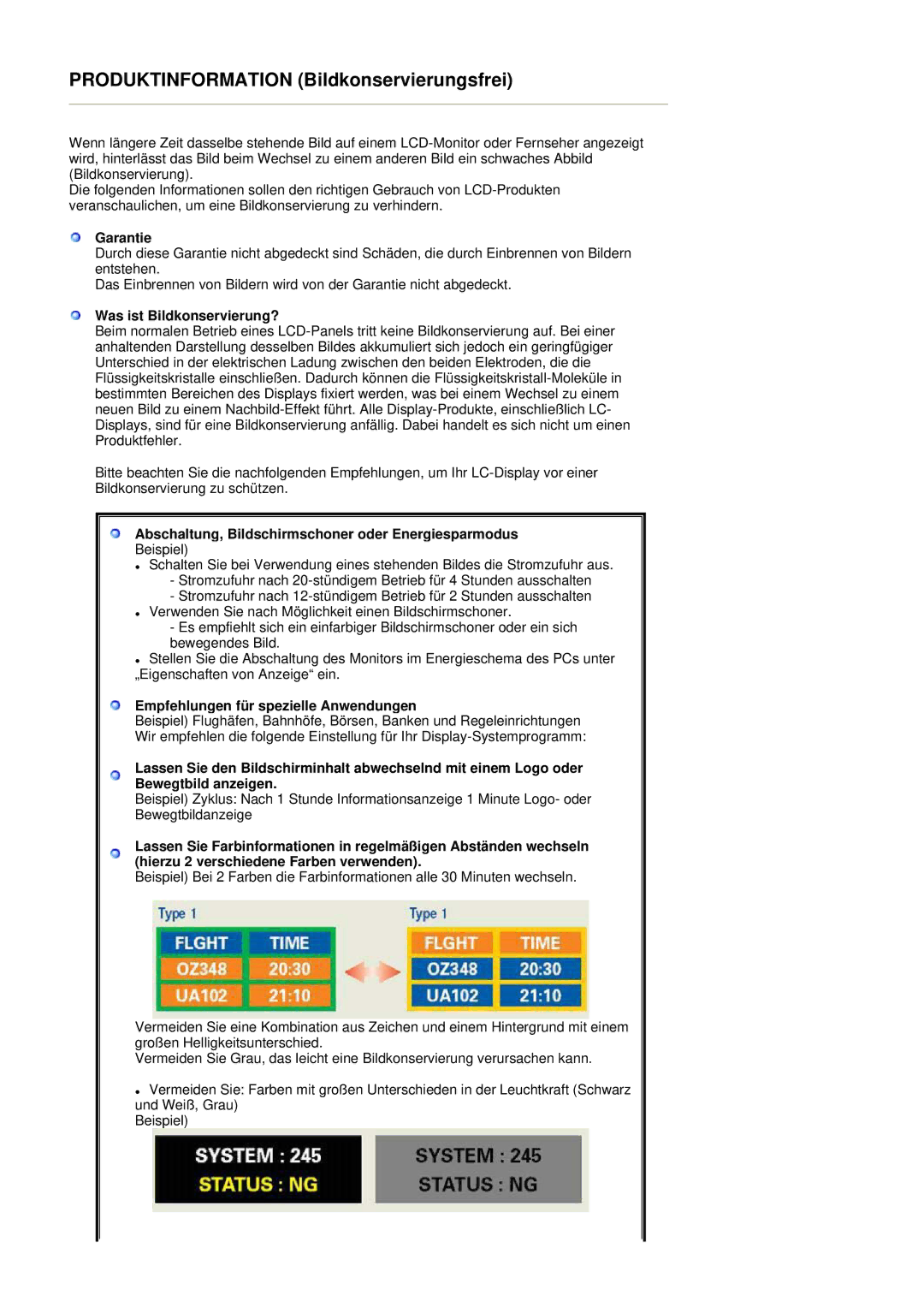 Samsung LS22MEWSFV/EDC, LS20MEWSFV/EDC, LS22MEHSFV/EDC, LS20MEHSFV/EDC manual Produktinformation Bildkonservierungsfrei 