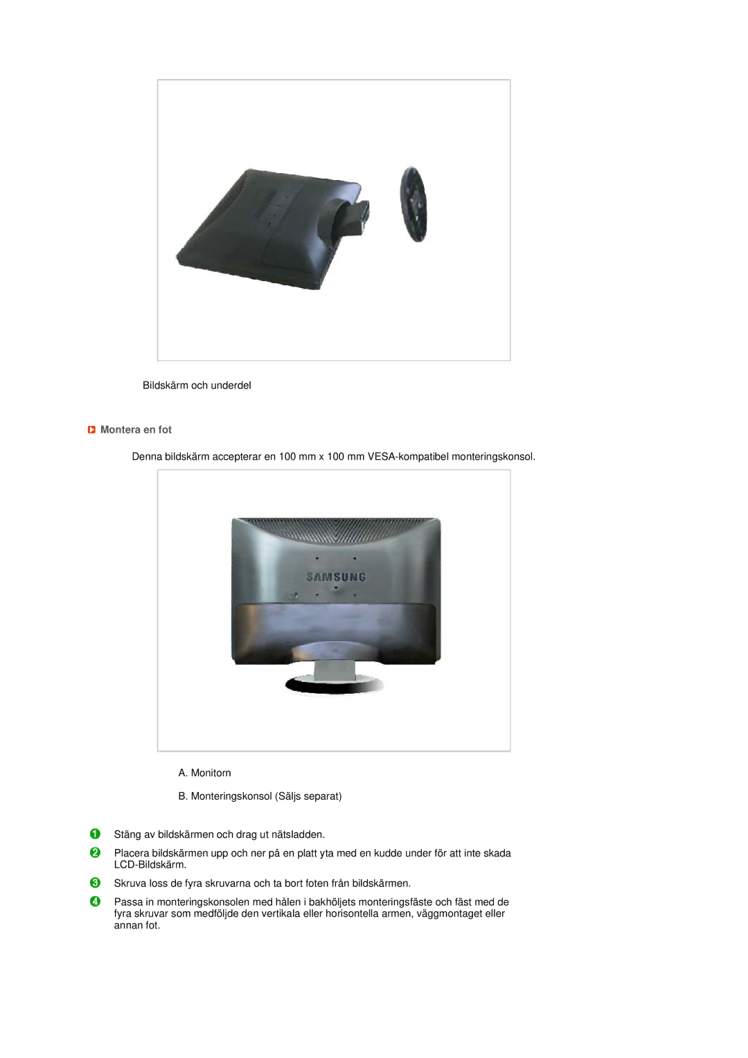 Samsung LS20MEWSFV/EDC, LS22MEWSFV/EDC, LS22MEHSFV/EDC, LS20MEHSFV/EDC manual Montera en fot 