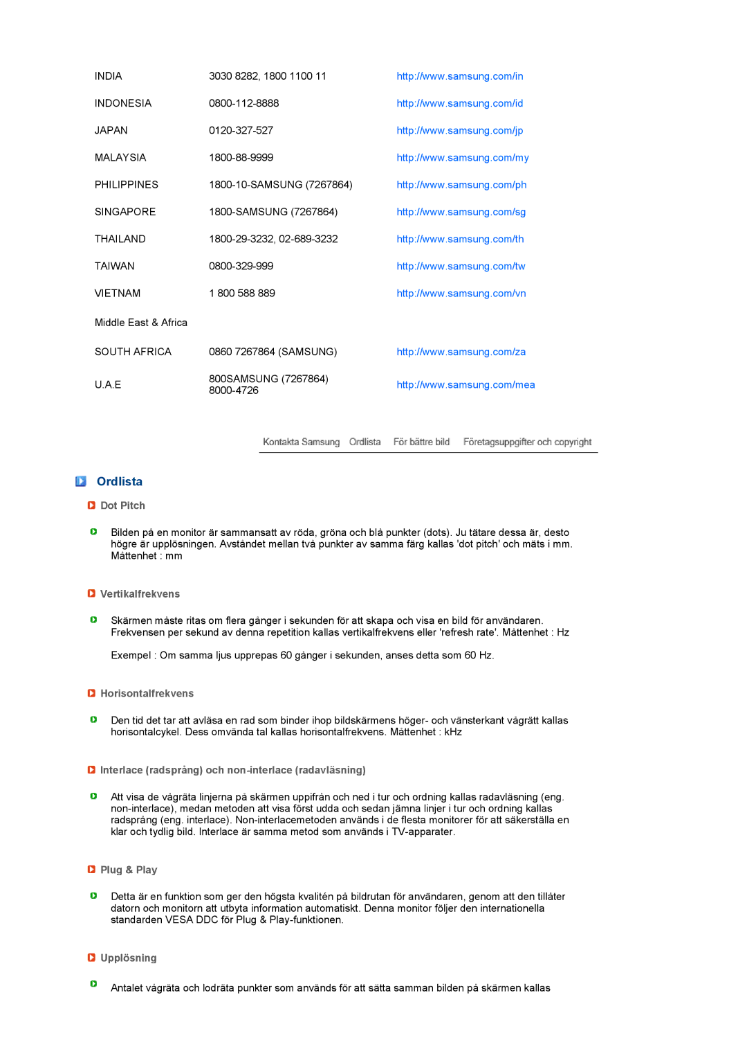 Samsung LS20MEWSFV/EDC, LS22MEWSFV/EDC, LS22MEHSFV/EDC, LS20MEHSFV/EDC manual Ordlista 