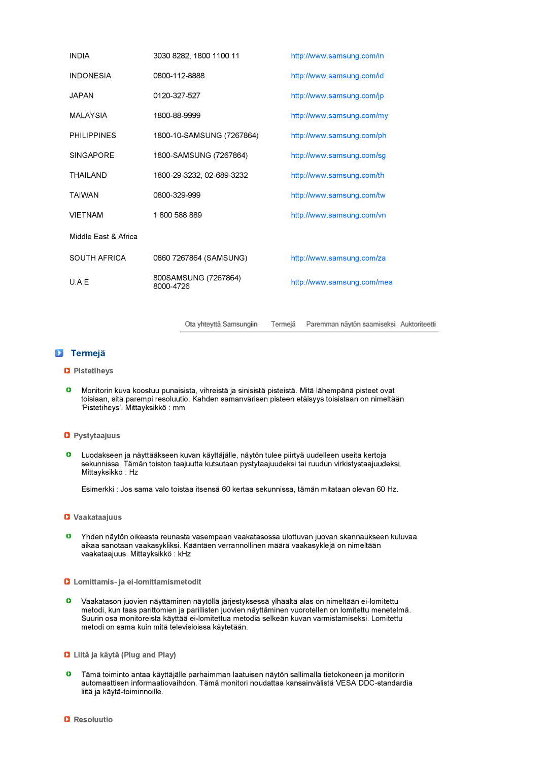 Samsung LS22MEHSFV/EDC, LS20MEWSFV/EDC, LS22MEWSFV/EDC, LS20MEHSFV/EDC manual Termejä 