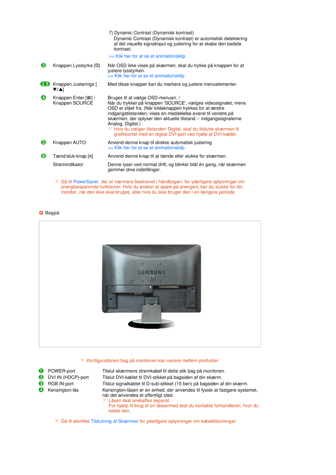 Samsung LS22MEHSFV/EDC, LS20MEWSFV/EDC, LS22MEWSFV/EDC, LS20MEHSFV/EDC manual Klik her for at se et animationsklip, Bagpå 