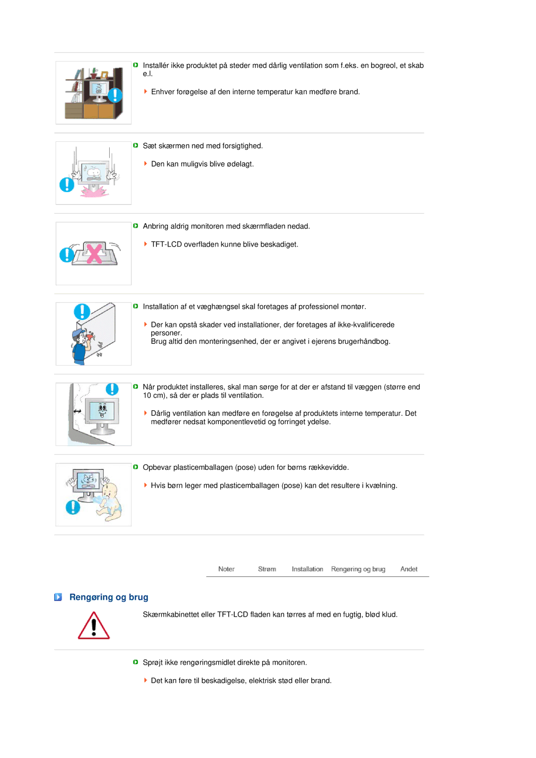 Samsung LS22MEWSFV/EDC, LS20MEWSFV/EDC, LS22MEHSFV/EDC, LS20MEHSFV/EDC manual Rengøring og brug 