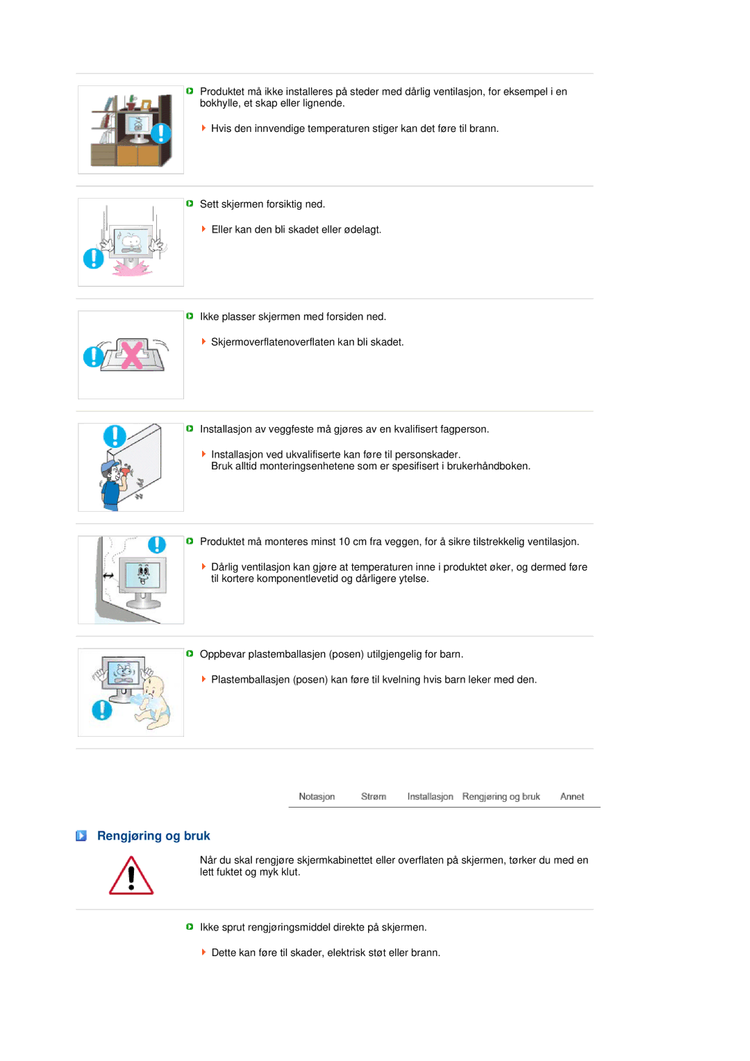 Samsung LS22MEWSFV/EDC, LS20MEWSFV/EDC, LS22MEHSFV/EDC, LS20MEHSFV/EDC manual Rengjøring og bruk 