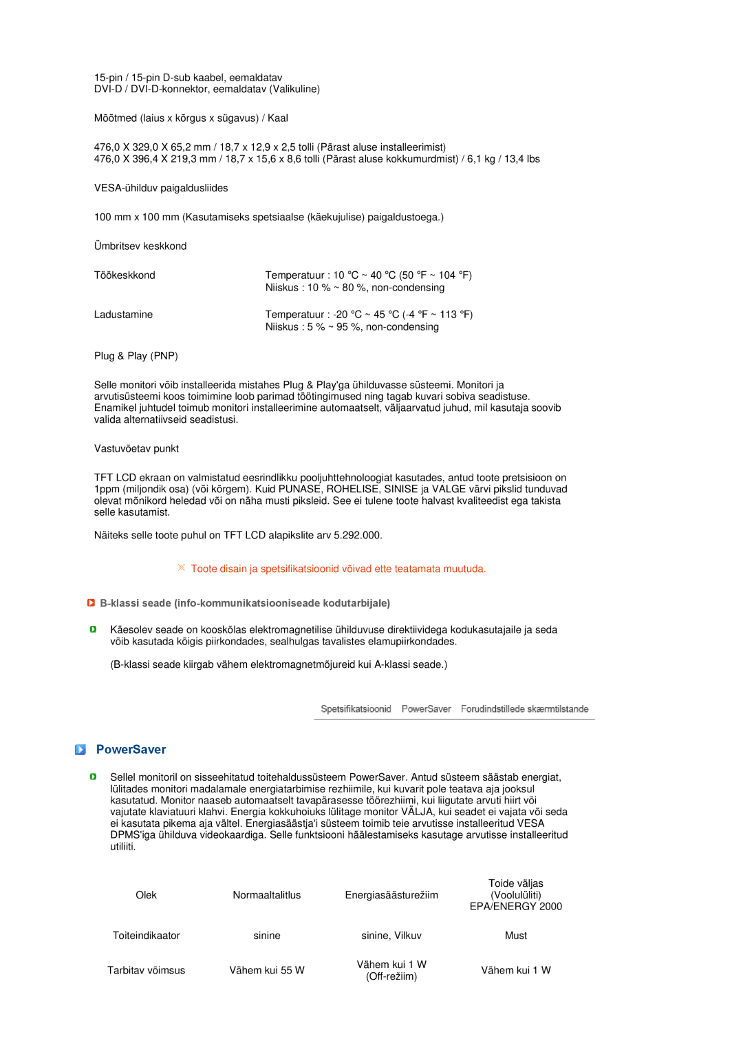 Samsung LS20MEHSFV/EDC, LS20MEWSFV/EDC, LS22MEWSFV/EDC PowerSaver, Klassi seade info-kommunikatsiooniseade kodutarbijale 