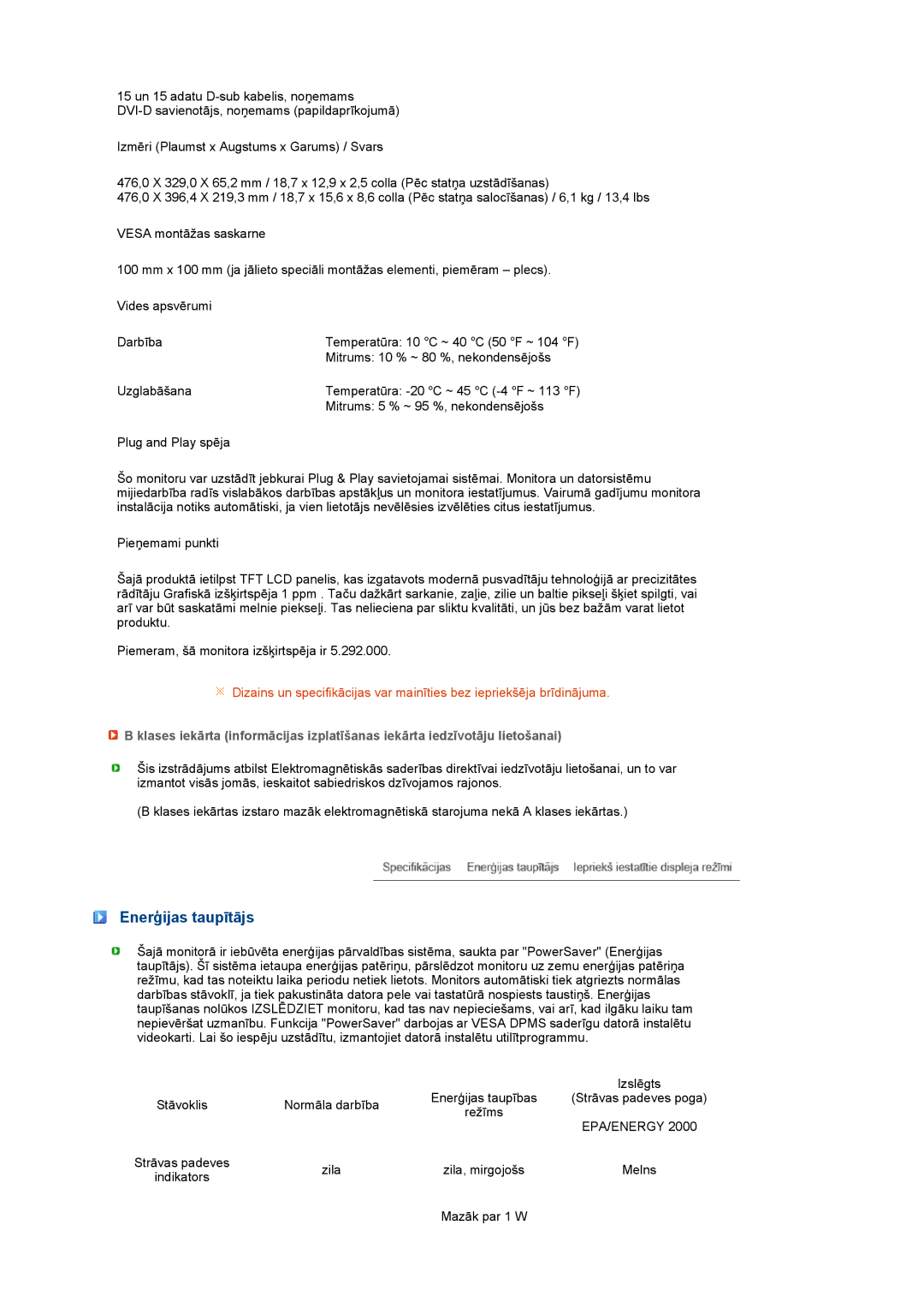 Samsung LS20MEHSFV/EDC, LS20MEWSFV/EDC, LS22MEWSFV/EDC, LS22MEHSFV/EDC manual Enerģijas taupītājs, Epa/Energy 