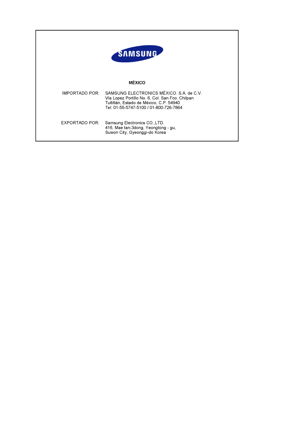 Samsung LS20MEWSFV/EDC, LS22MEWSFV/EDC, LS22MEHSFV/EDC, LS20MEHSFV/EDC manual México 