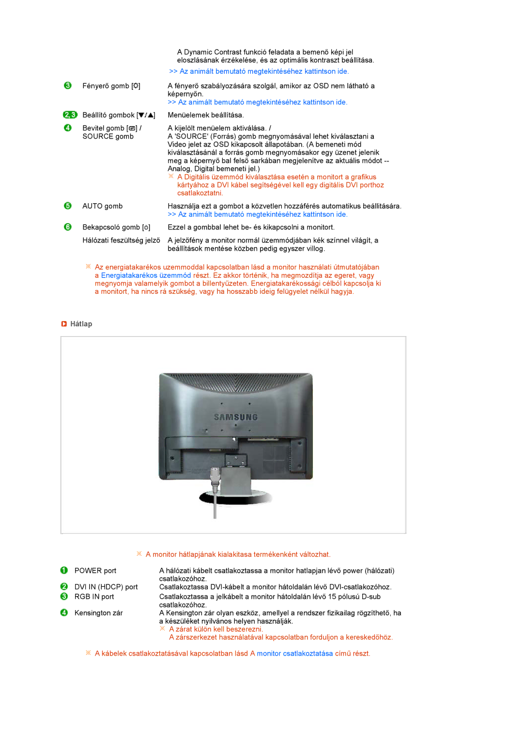 Samsung LS20MEHSFV/TRU, LS20MEWSFV/EDC, LS22MEWSFV/EDC, LS22MEHSFV/EDC, LS20MEHSFV/EDC, LS20MEWSFV/TRU Csatlakoztatni, Hátlap 