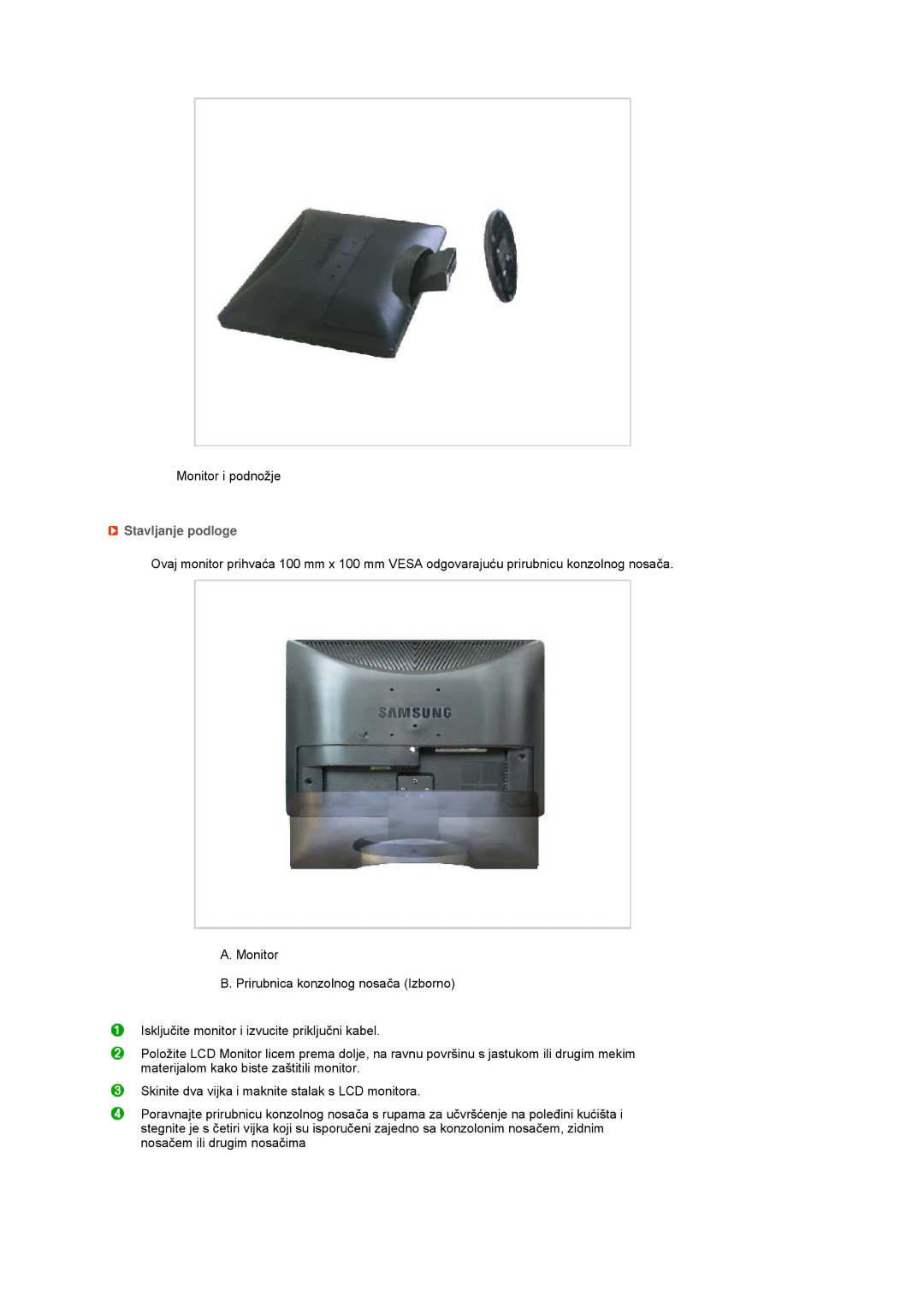 Samsung LS20MEHSFV/EDC, LS20MEWSFV/EDC, LS22MEWSFV/EDC, LS22MEHSFV/EDC manual Stavljanje podloge 