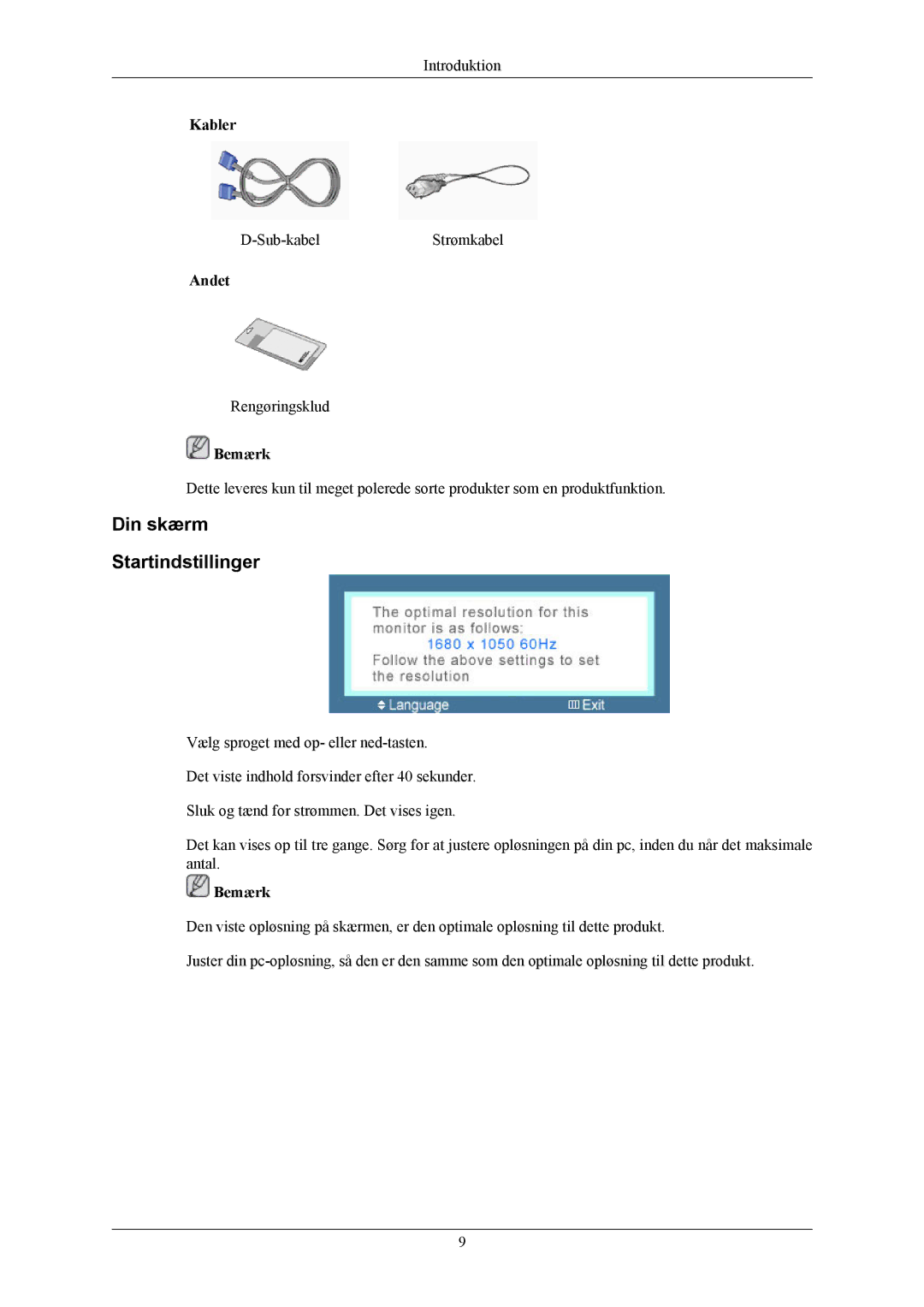 Samsung LS20MYNKB/EDC, LS20MYNKBB/EDC, LS20MYNKBBHEDC manual Din skærm Startindstillinger 