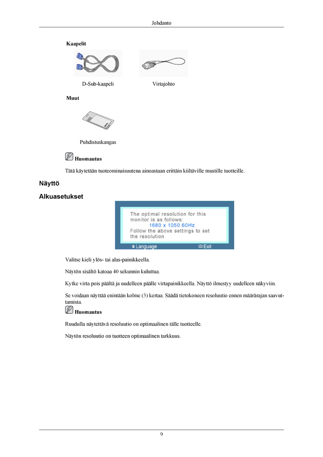 Samsung LS20MYNKB/EDC, LS20MYNKBB/EDC, LS20MYNKBBHEDC manual Näyttö Alkuasetukset 