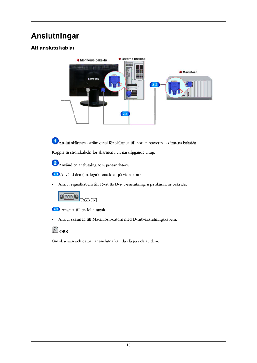 Samsung LS20MYNKBB/EDC, LS20MYNKB/EDC, LS20MYNKBBHEDC manual Anslutningar, Att ansluta kablar 