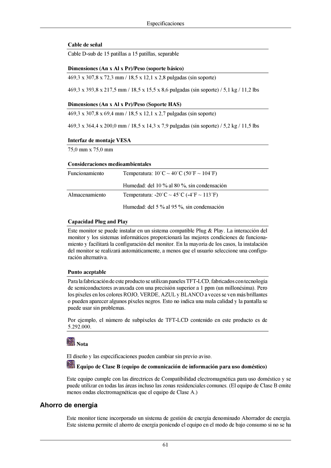 Samsung LS20MYNKF/EDC, LS20MYNKB/EDC, LS20MYNKBB/EDC, LS20MYNKBBHEDC, LS20MYNKBD/EDC manual Ahorro de energía 