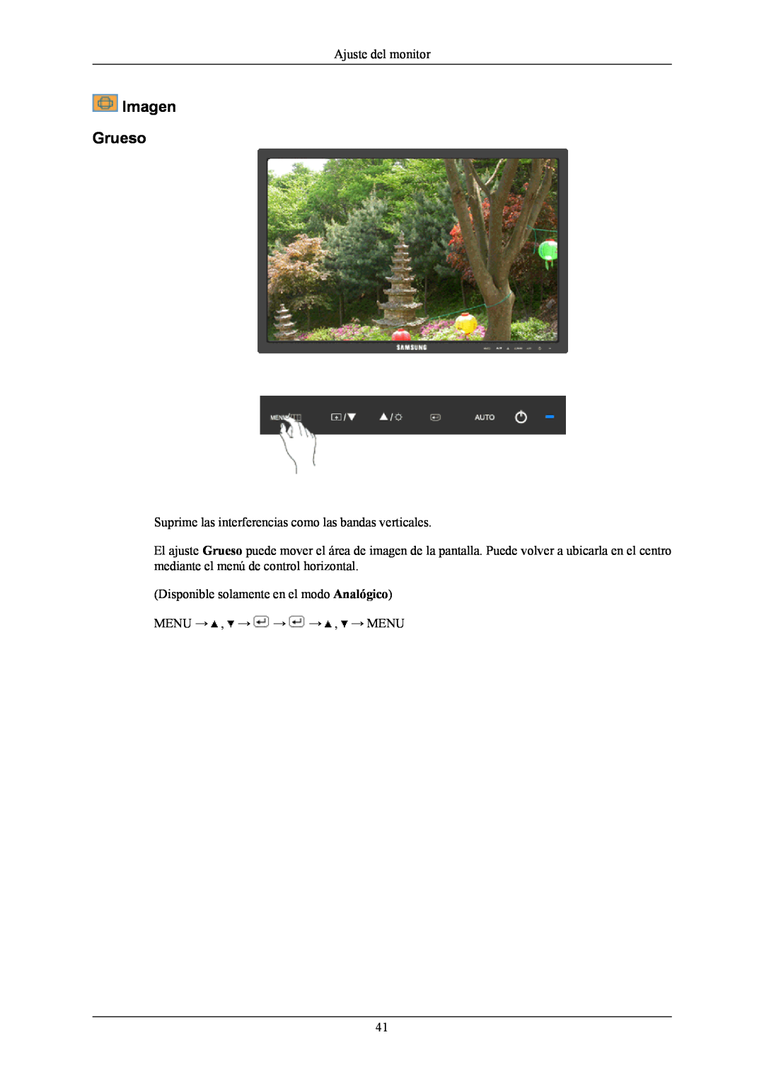Samsung LS20MYNKF/EDC manual Imagen Grueso, Ajuste del monitor, Suprime las interferencias como las bandas verticales 
