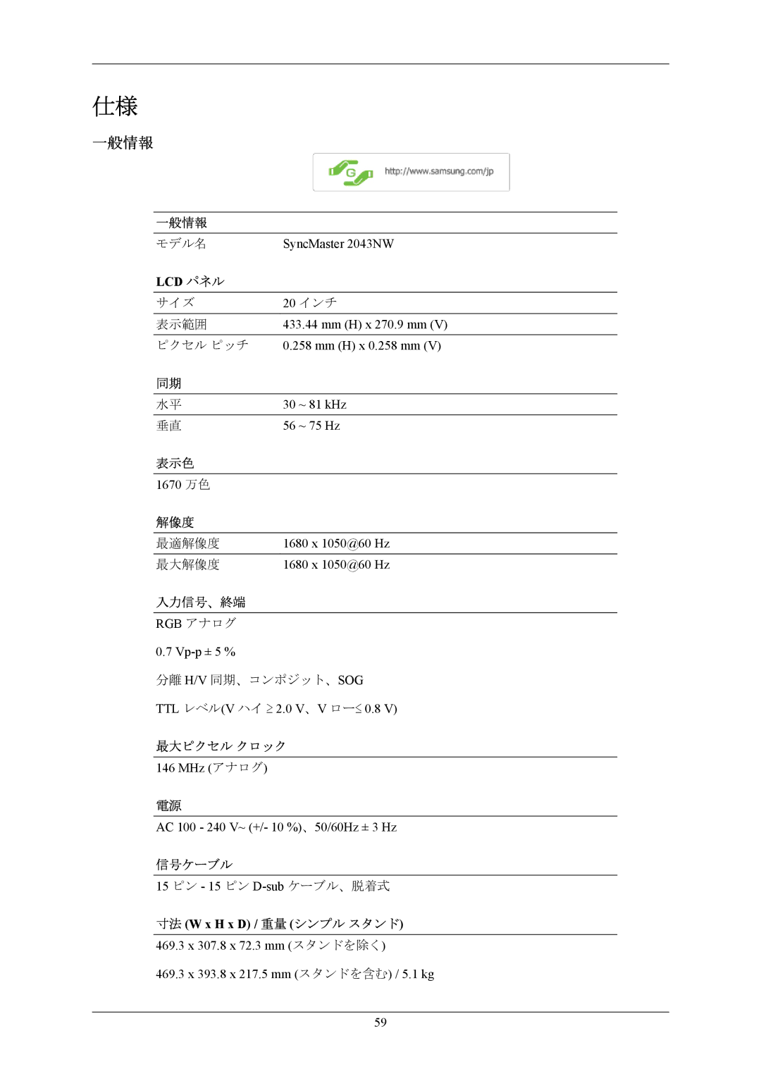 Samsung LS20MYNKNB/XSJ, LS20MYNKN/XSJ, LS20MYNKB/XSJ, LS20MYNKBB/XSJ manual 一般情報 