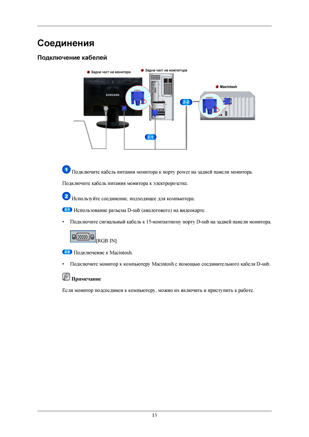 Samsung LS20MYNKSB/EDC, LS20MYNKB/EDC, LS20MYNKBB/EDC, LS20MYNKF/EDC, LS20MYNKS/EDC manual Соединения, Подключение кабелей 