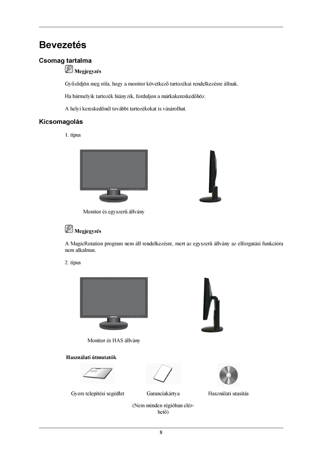 Samsung LS20MYNKBB/EDC, LS20MYNKSB/EDC, LS20MYNKB/EDC, LS20MYNKF/EDC, LS20MYNKS/EDC Bevezetés, Csomag tartalma, Kicsomagolás 