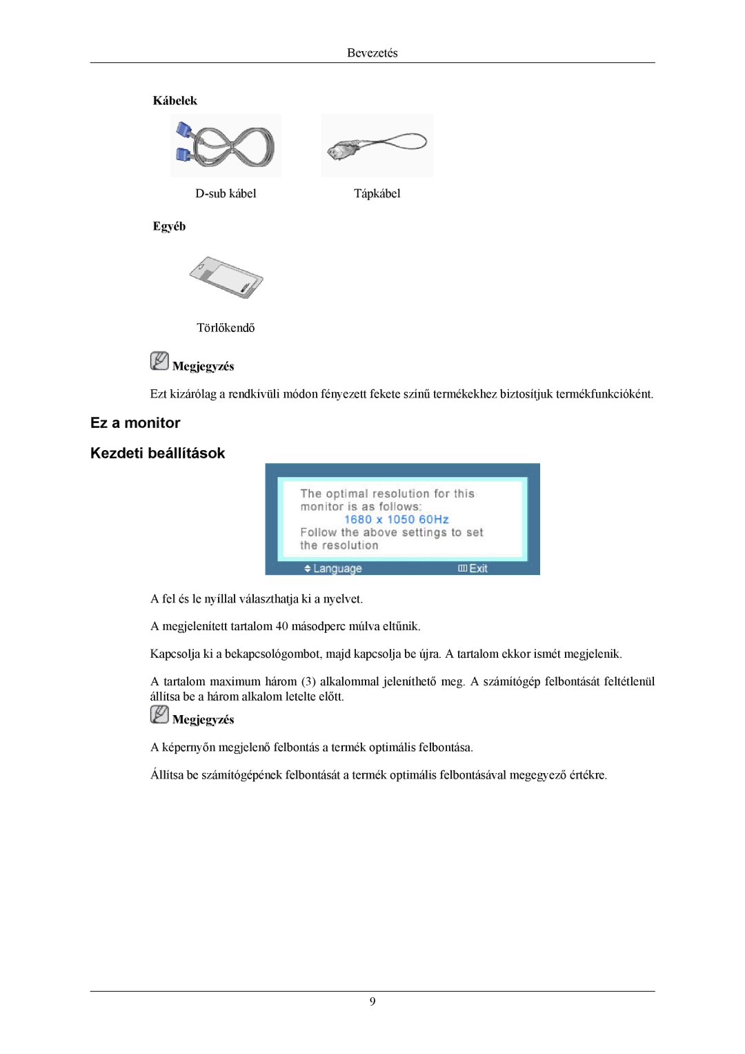 Samsung LS20MYNKF/EDC, LS20MYNKSB/EDC, LS20MYNKB/EDC, LS20MYNKBB/EDC, LS20MYNKS/EDC manual Ez a monitor Kezdeti beállítások 