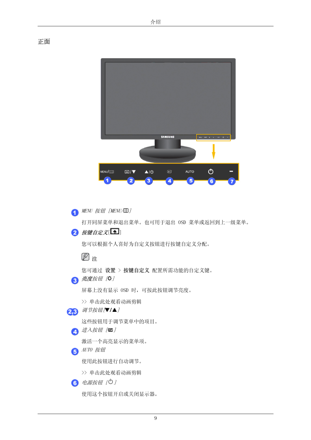 Samsung LS20MYNKS/EDC, LS20MYNKSB/EDC, LS20MYNKB/EDC, LS20MYNKBB/EDC, LS20MYNKF/EDC, LS20MYNKBBHEDC, LS20MYNKBD/EDC manual 按键自定义 