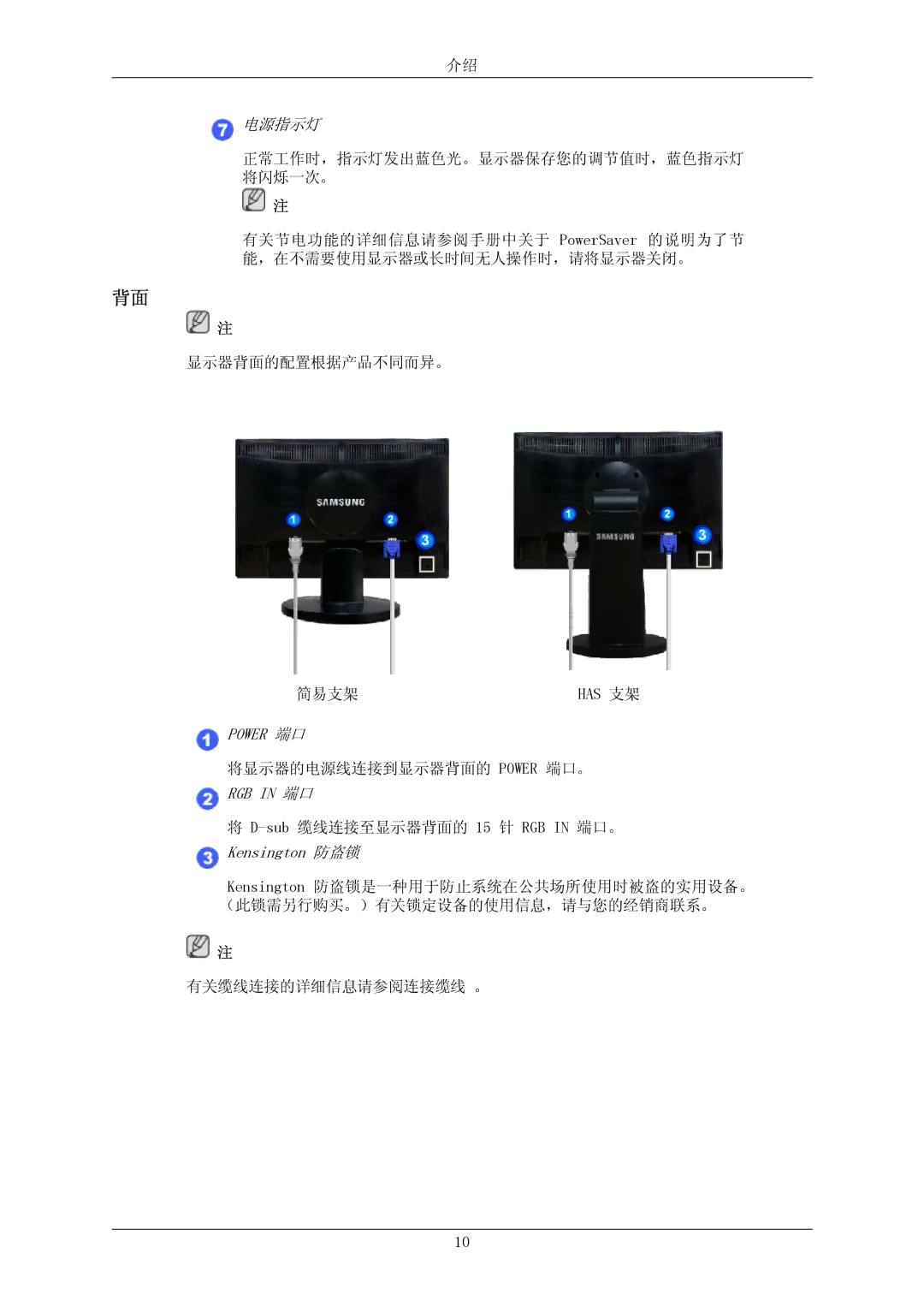 Samsung LS20MYNKBBHEDC, LS20MYNKSB/EDC, LS20MYNKB/EDC, LS20MYNKBB/EDC, LS20MYNKF/EDC, LS20MYNKS/EDC, LS20MYNKBD/EDC manual 电源指示灯 