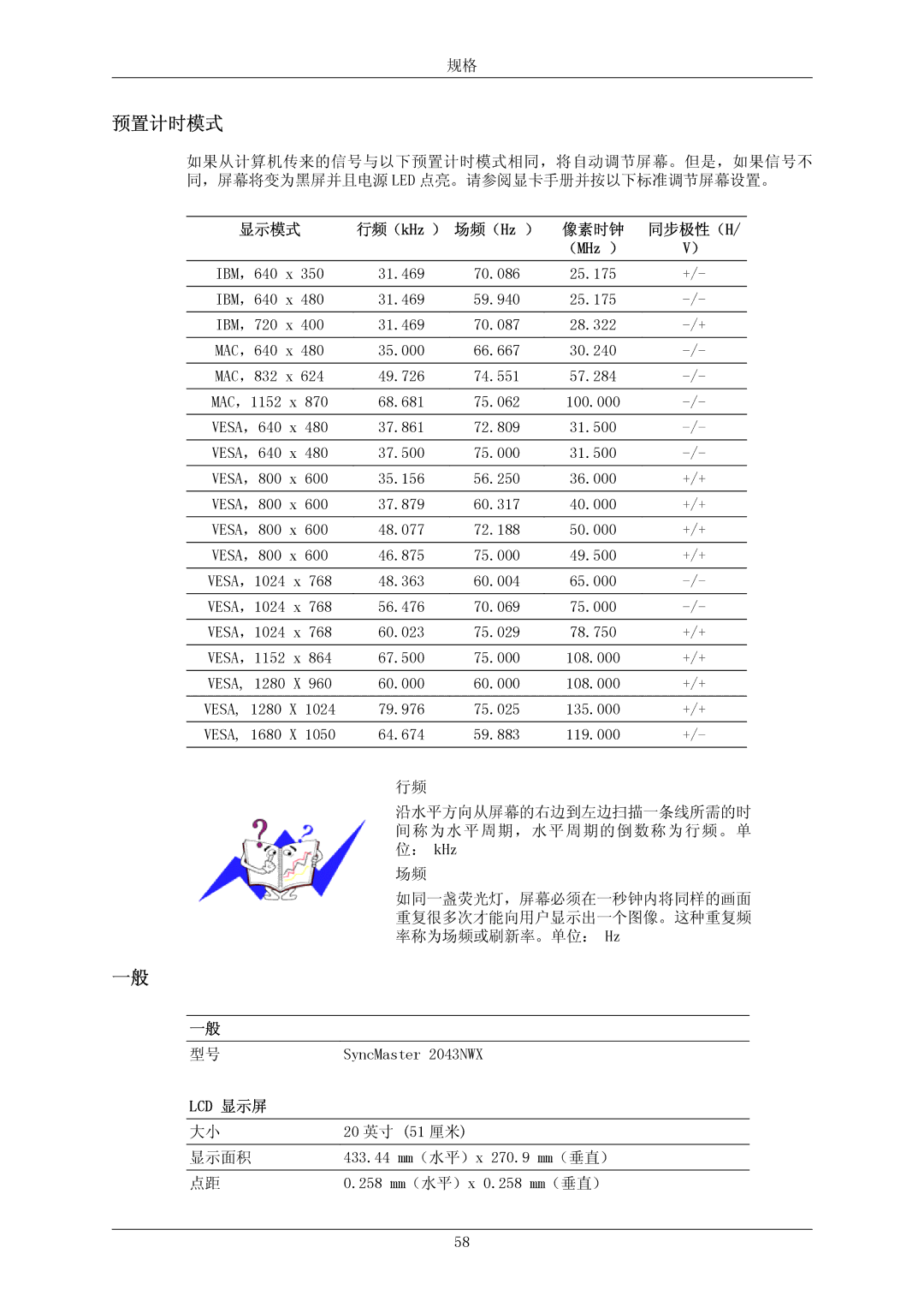 Samsung LS20MYNKF/EDC, LS20MYNKSB/EDC, LS20MYNKB/EDC, LS20MYNKBB/EDC, LS20MYNKS/EDC, LS20MYNKBBHEDC manual 预置计时模式, （MHz ） 