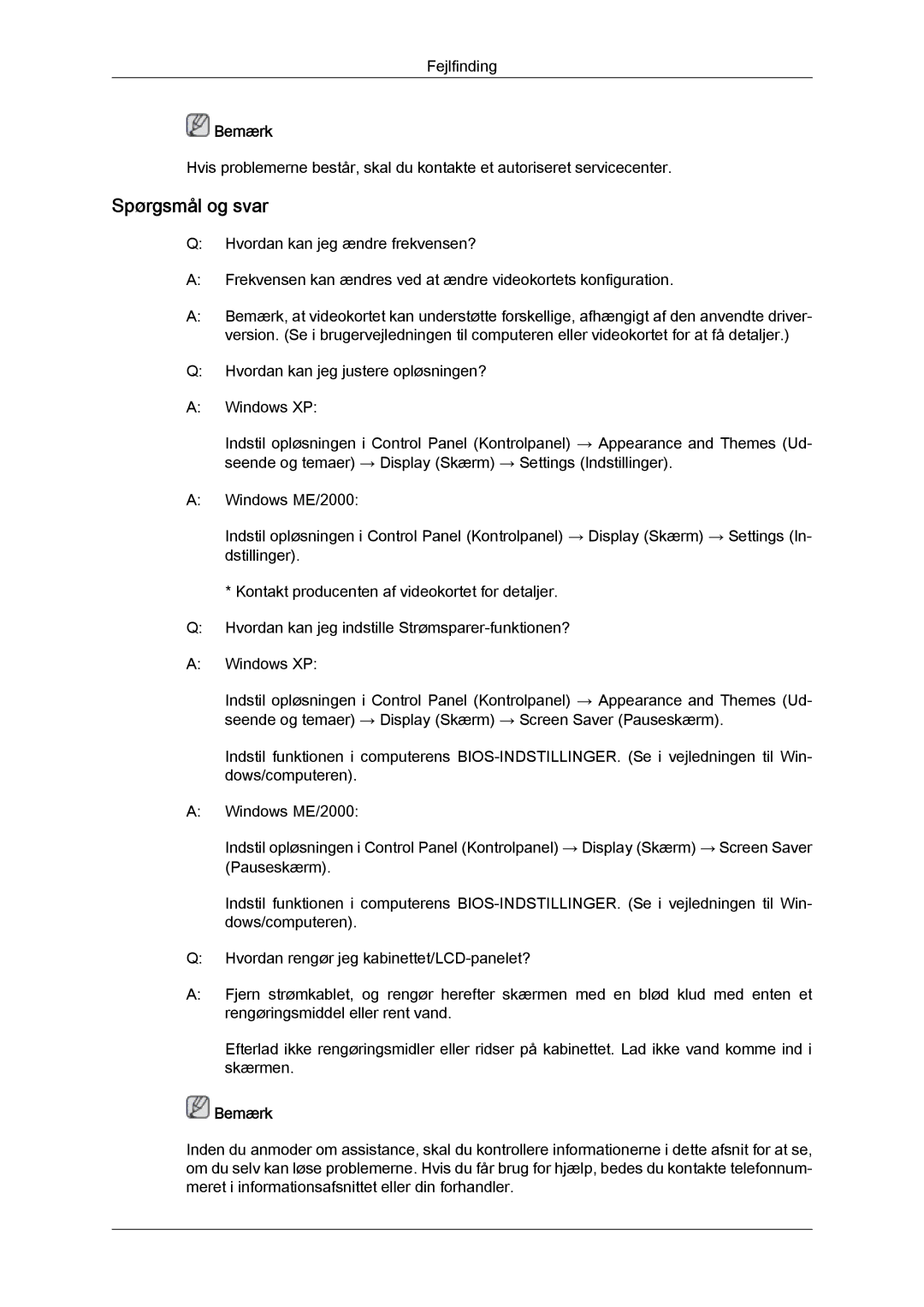 Samsung LS19MYYKBB/EDC, LS20MYYKBB/EDC, LS22MYYKBB/EDC manual Fejlfinding 