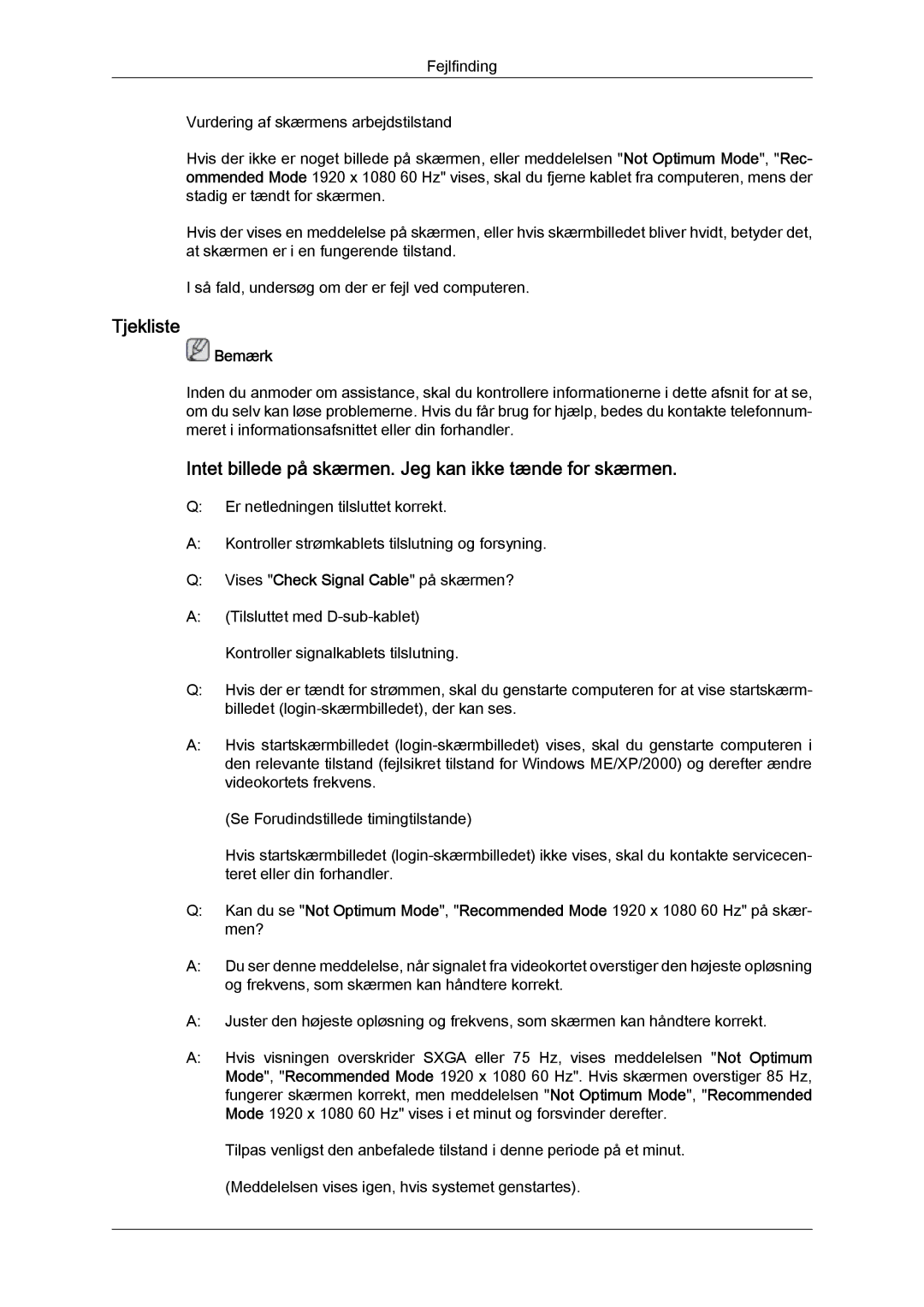 Samsung LS22MYYKBB/EDC, LS20MYYKBB/EDC, LS19MYYKBB/EDC manual Tjekliste 