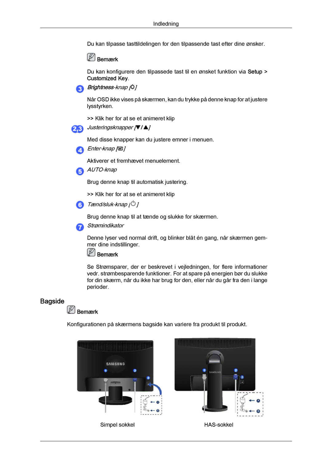 Samsung LS19MYYKBB/EDC, LS20MYYKBB/EDC, LS22MYYKBB/EDC manual Bagside 