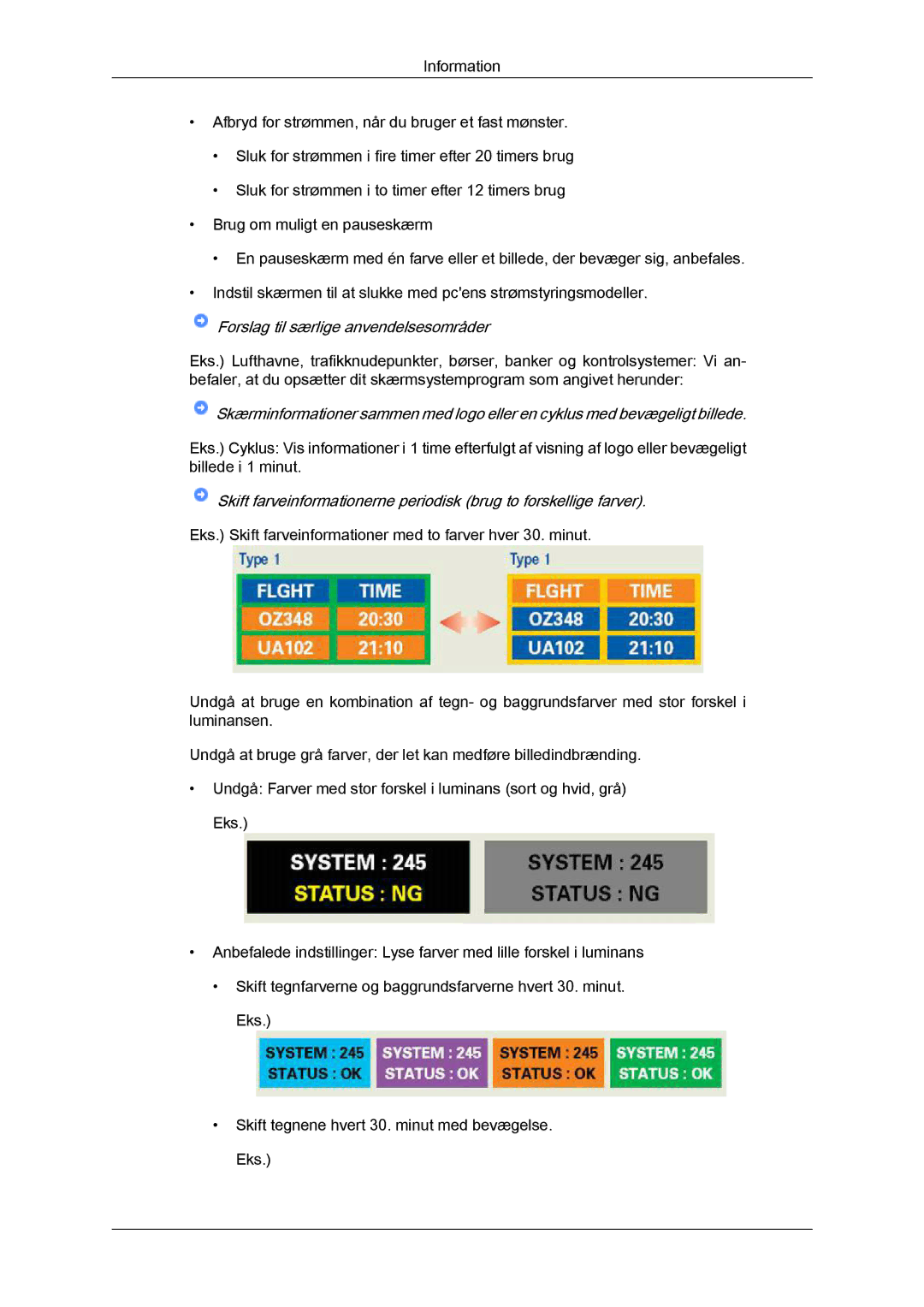 Samsung LS20MYYKBB/EDC, LS22MYYKBB/EDC, LS19MYYKBB/EDC manual Forslag til særlige anvendelsesområder 