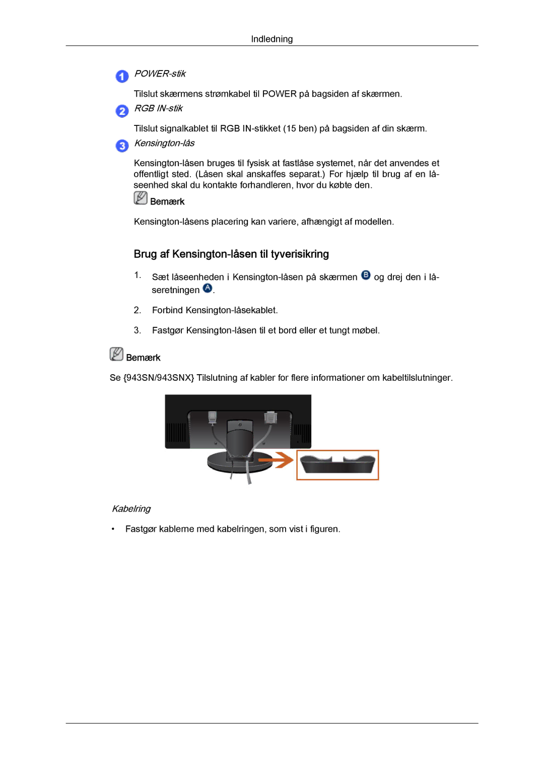 Samsung LS20MYYKBB/EDC, LS22MYYKBB/EDC, LS19MYYKBB/EDC manual Brug af Kensington-låsen til tyverisikring 