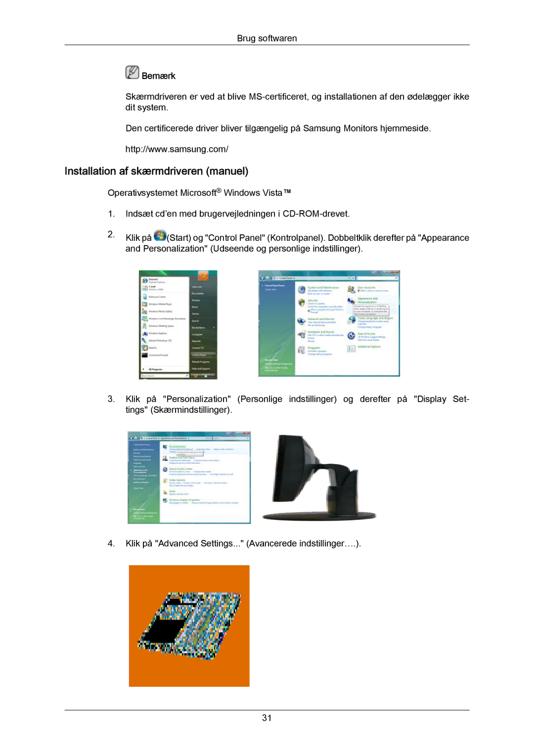 Samsung LS20MYYKBB/EDC, LS22MYYKBB/EDC, LS19MYYKBB/EDC manual Installation af skærmdriveren manuel 