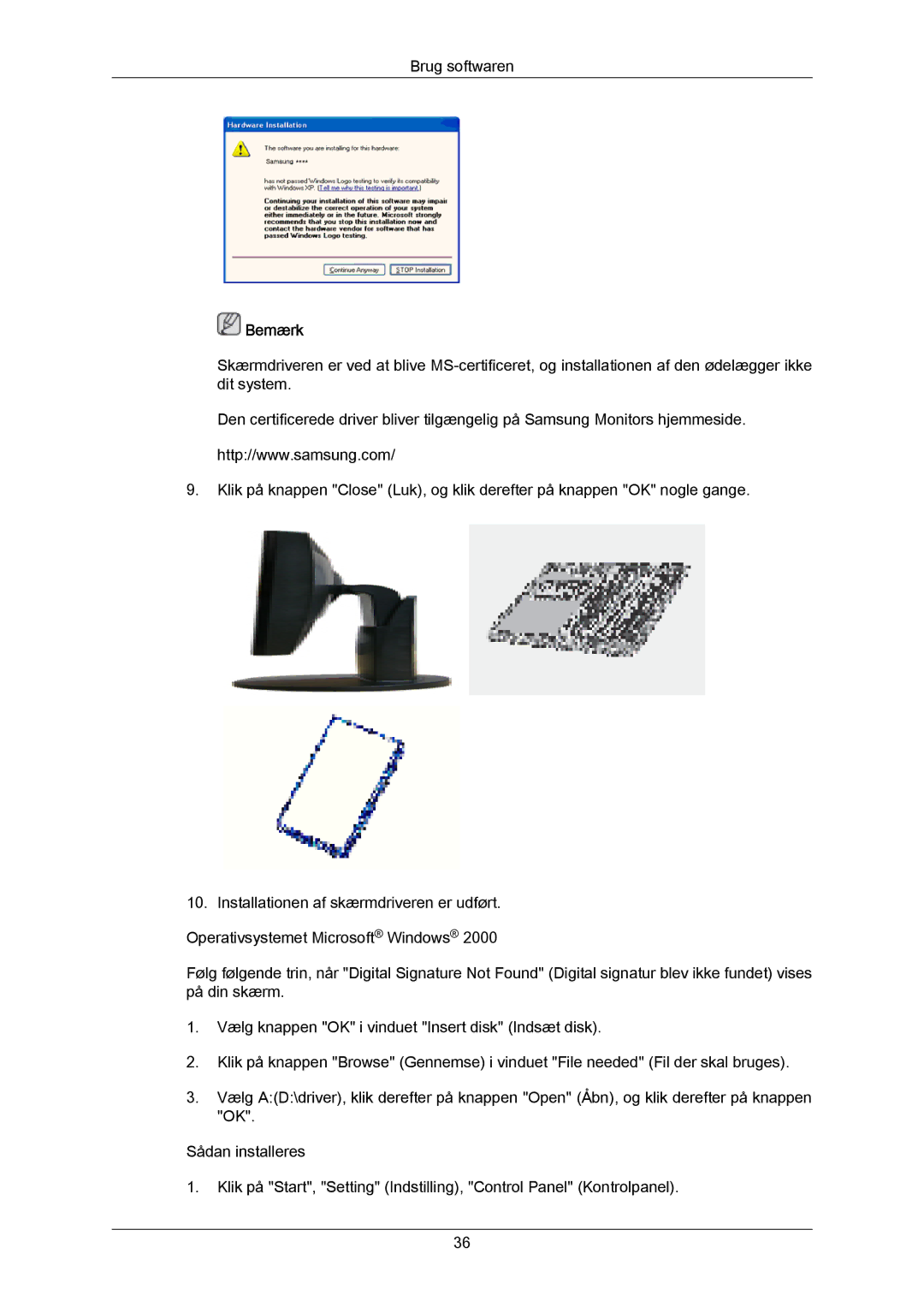 Samsung LS19MYYKBB/EDC, LS20MYYKBB/EDC, LS22MYYKBB/EDC manual Bemærk 