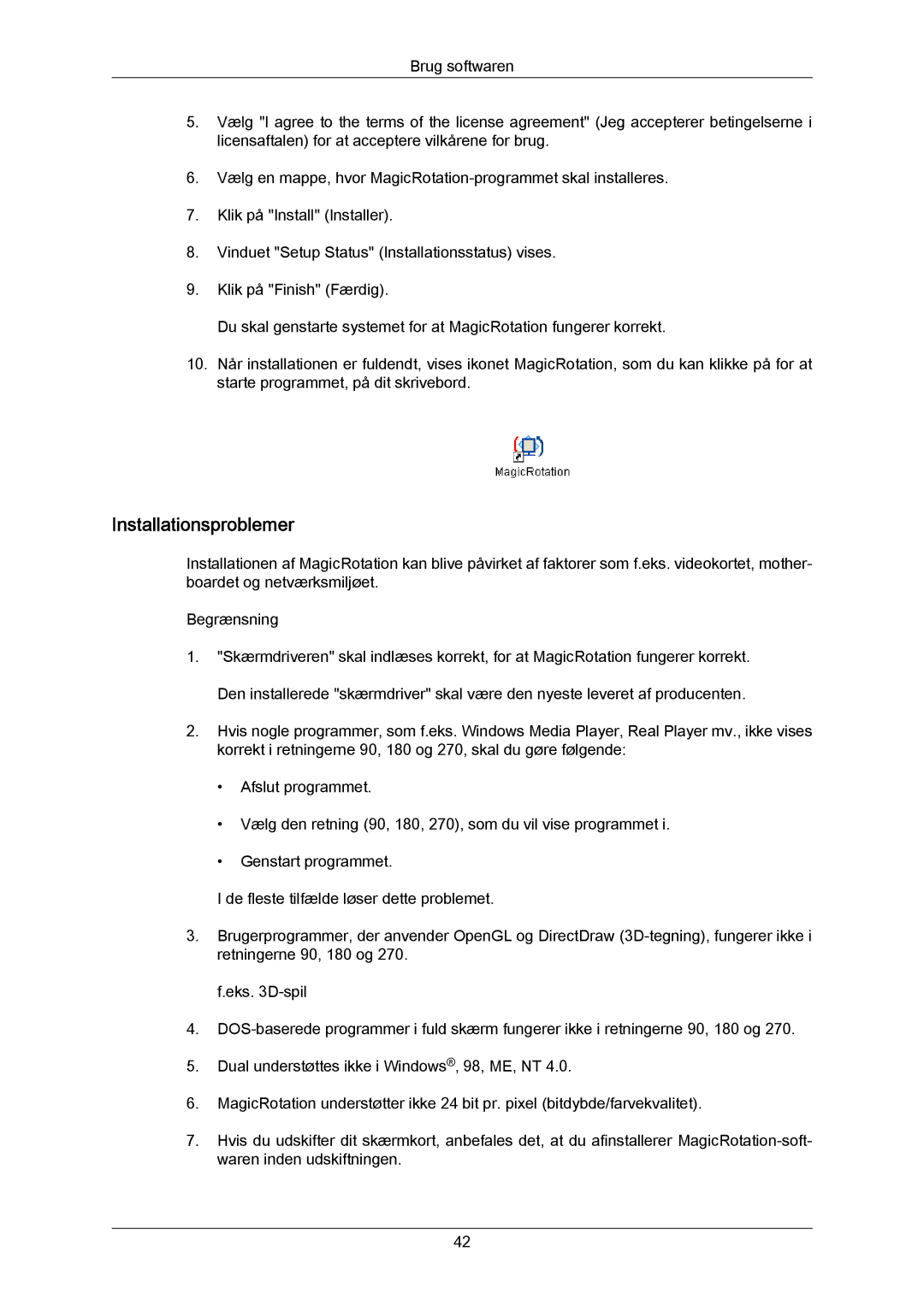 Samsung LS19MYYKBB/EDC, LS20MYYKBB/EDC, LS22MYYKBB/EDC manual Installationsproblemer 