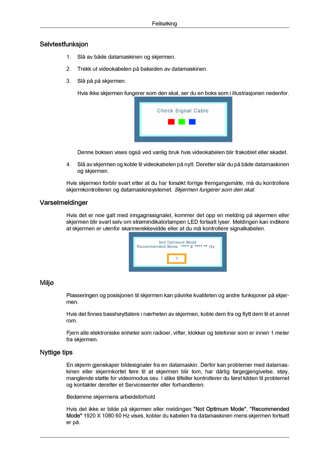 Samsung LS20MYYKBB/EDC, LS22MYYKBB/EDC, LS19MYYKBB/EDC manual Selvtestfunksjon 