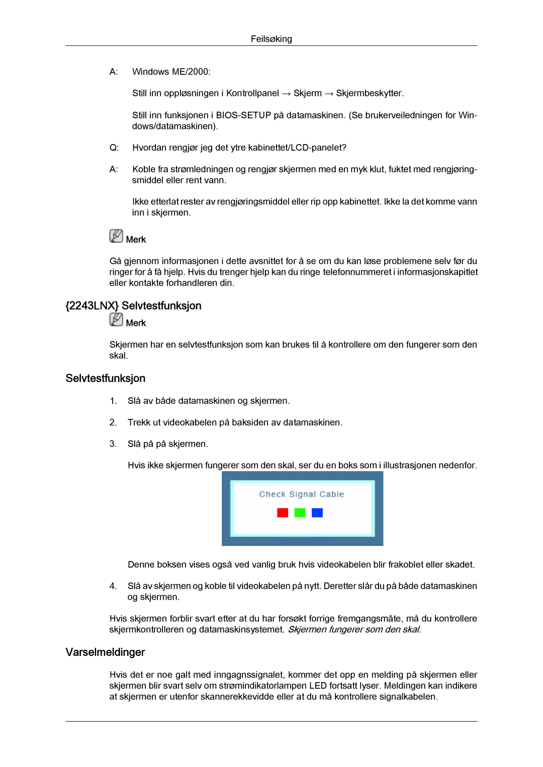 Samsung LS19MYYKBB/EDC, LS20MYYKBB/EDC, LS22MYYKBB/EDC manual 2243LNX Selvtestfunksjon 