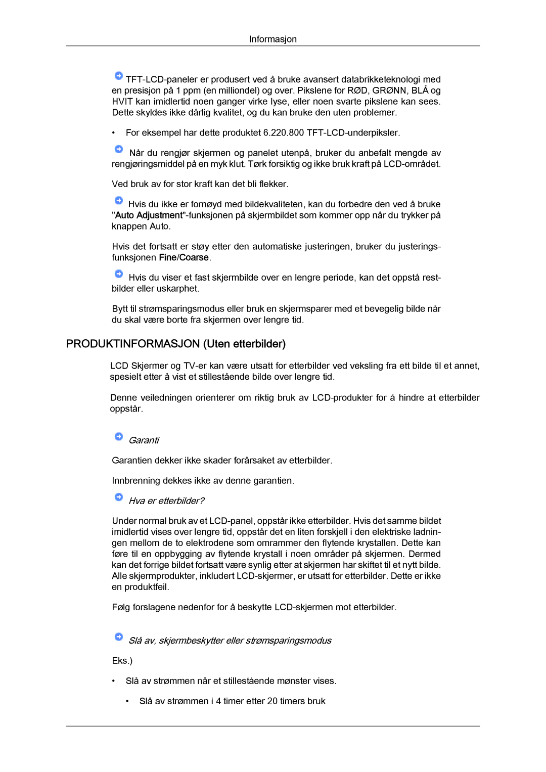 Samsung LS22MYYKBB/EDC, LS20MYYKBB/EDC, LS19MYYKBB/EDC manual Produktinformasjon Uten etterbilder 