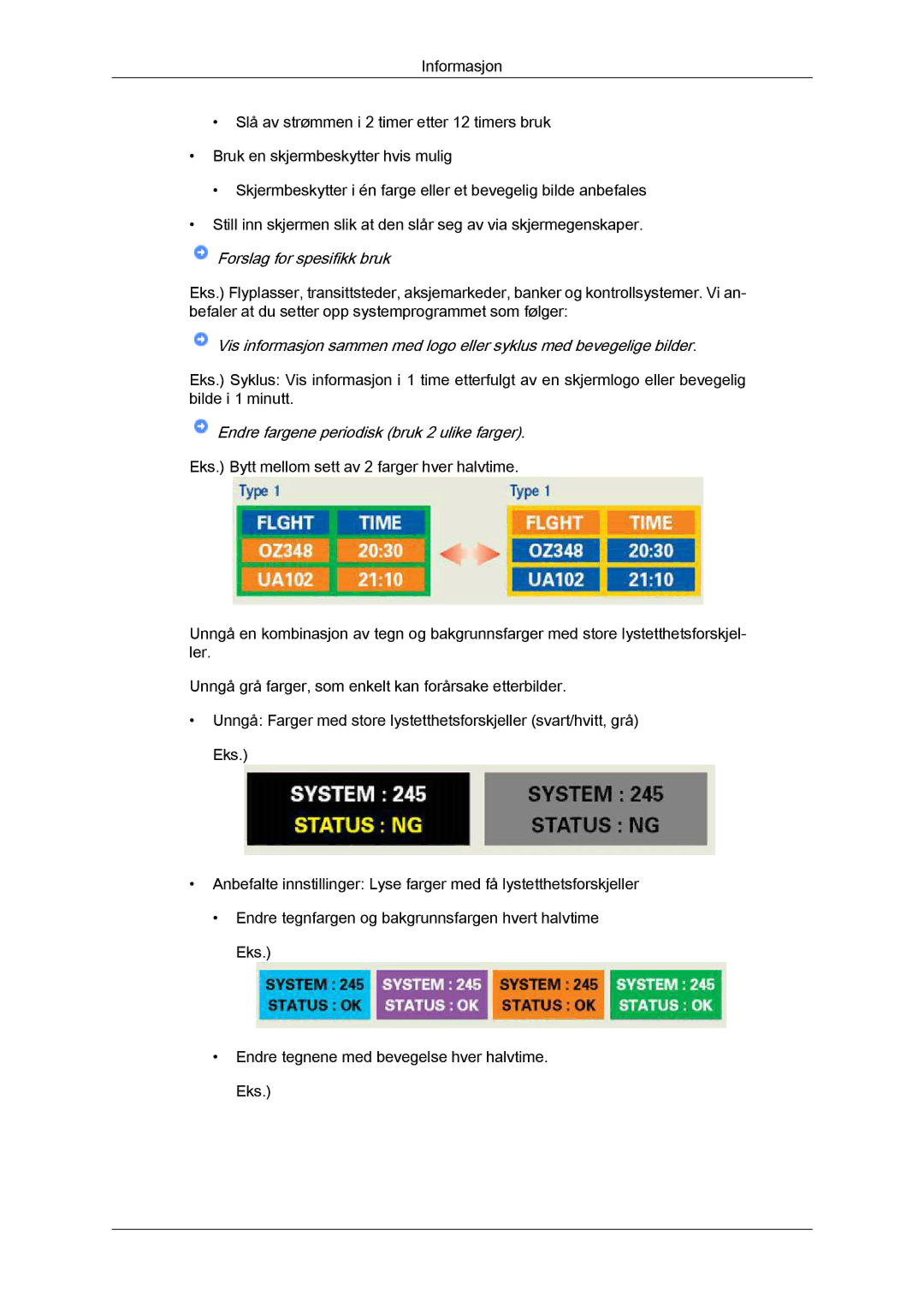 Samsung LS19MYYKBB/EDC, LS20MYYKBB/EDC, LS22MYYKBB/EDC manual Forslag for spesifikk bruk 
