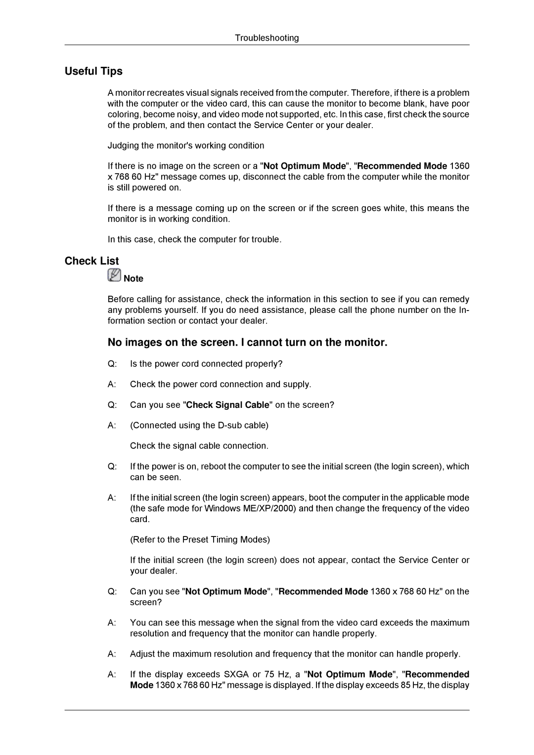 Samsung LS20MYYKBBA/EN, LS20MYYKBB/EDC manual Useful Tips, Check List, No images on the screen. I cannot turn on the monitor 