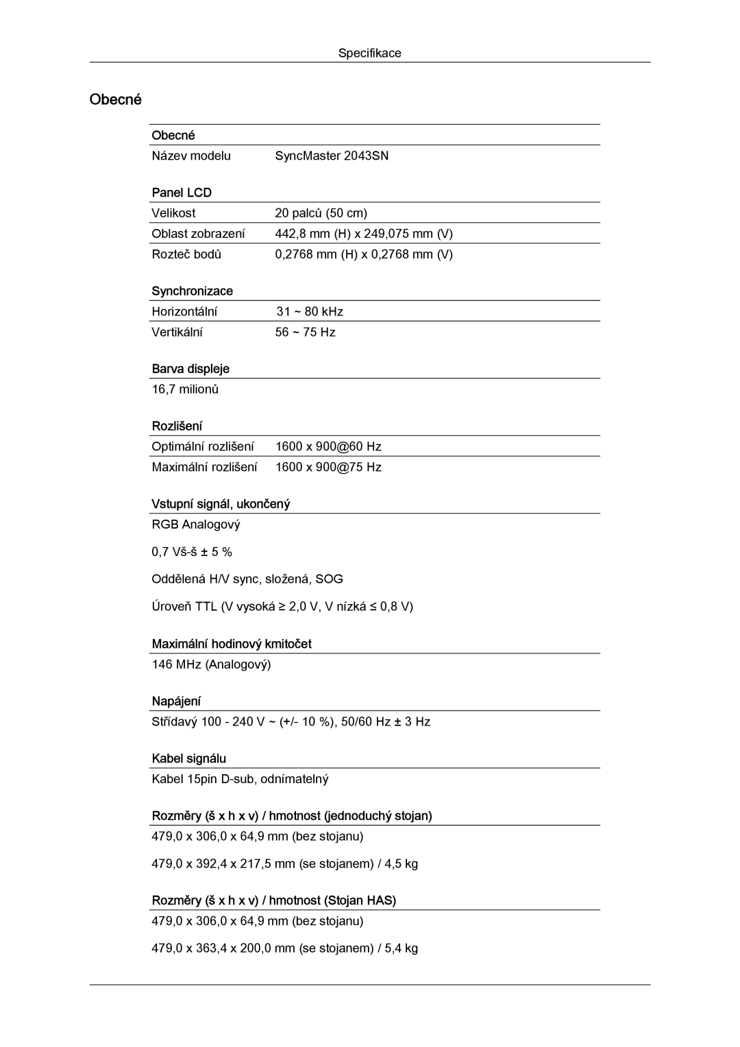 Samsung LS22MYYKBBA/EN, LS20MYYKBB/EDC, LS22MYYKBB/EDC, LS22MYLKF/EDC, LS19MYYKBBA/EN manual Název modelu SyncMaster 2043SN 