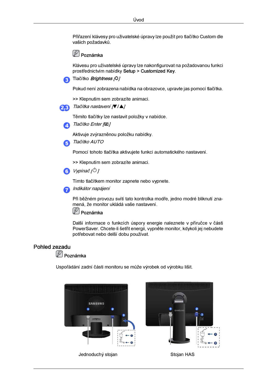 Samsung LS19MYYKBBA/EN, LS20MYYKBB/EDC, LS22MYYKBB/EDC, LS22MYLKF/EDC, LS20MYYKBBA/EN, LS19MYYKBB/EDC manual Pohled zezadu 