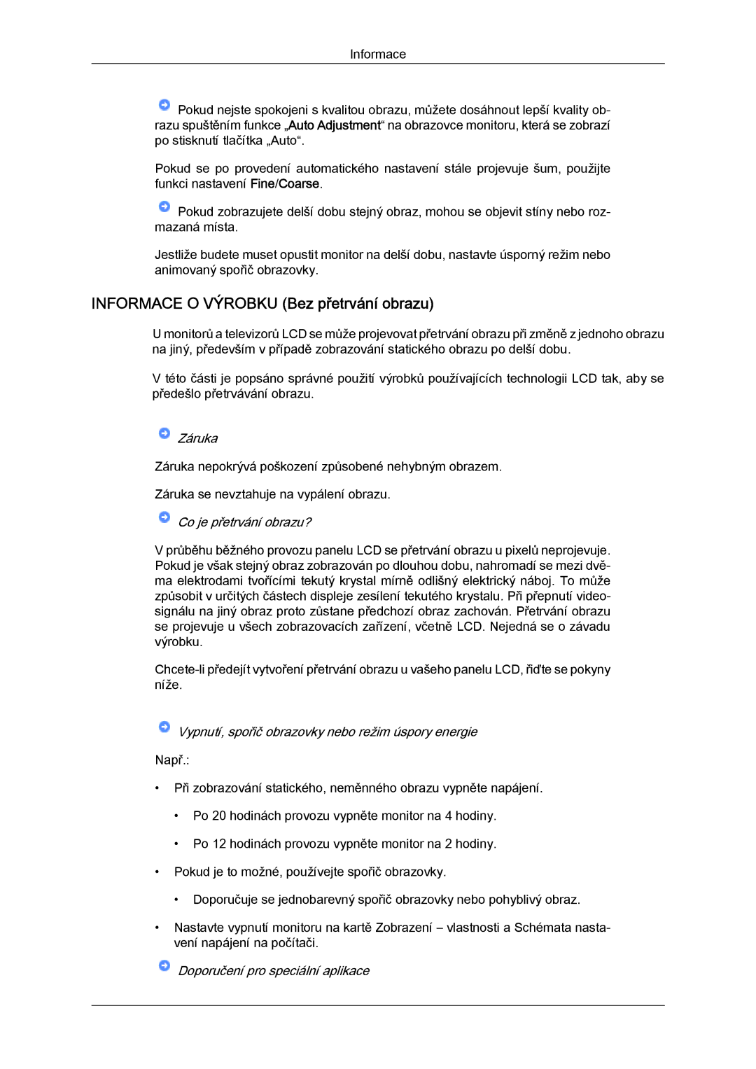 Samsung LS22MYYKBBA/EN, LS20MYYKBB/EDC, LS22MYYKBB/EDC, LS22MYLKF/EDC manual Informace O Výrobku Bez přetrvání obrazu 